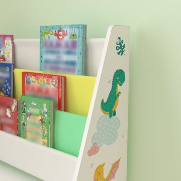 en.casa Bücherregal, »Neda« Kinderregal 74x71x23 cm mit Dinosaurier-Motiv Weiß/Grün/Gelb