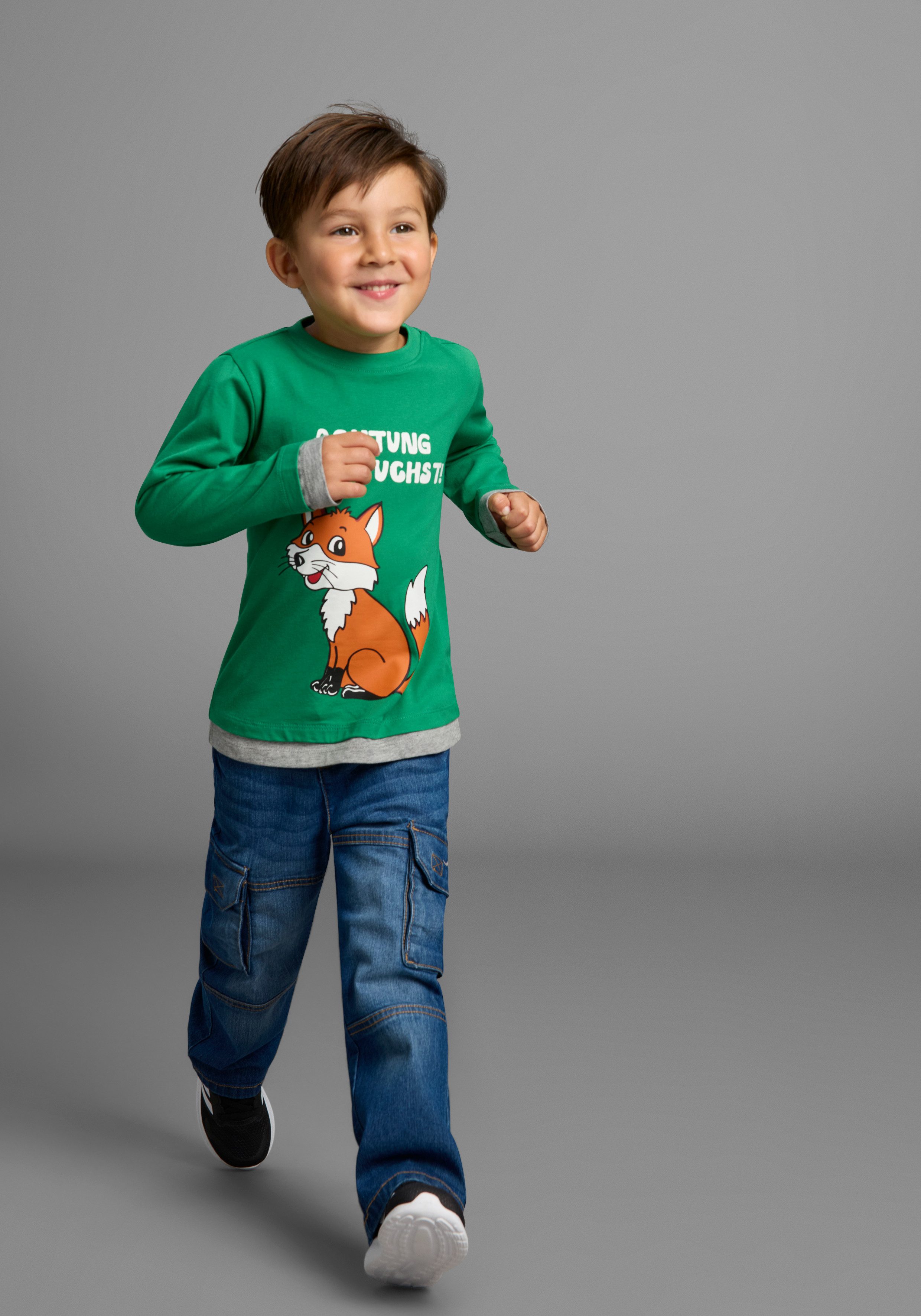 KIDSWORLD Langarmshirt ACHTUNG AUSGEFUCHST Shirt mit coolem Fuchsdruck
