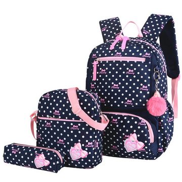 FIDDY Schulranzen 3-teiliges Kinder-Rucksack-Set mit Schleifenmuster für Mädchen, (Rucksack, Schultertasche und Federmäppchen im Set)