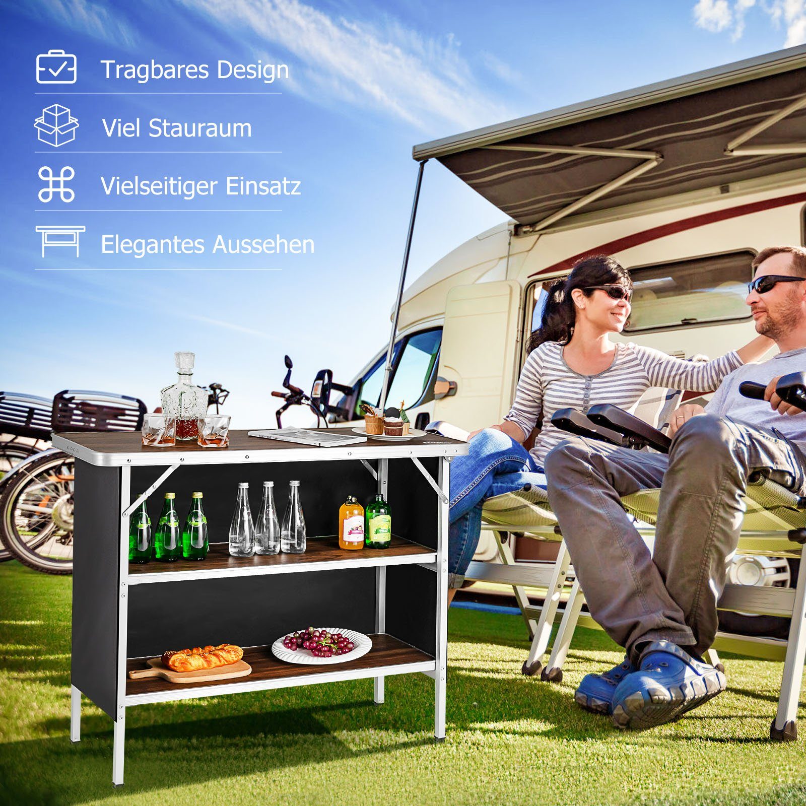 COSTWAY Campingtisch Klapptisch mit Stauraum, faltbar, günstig online kaufen