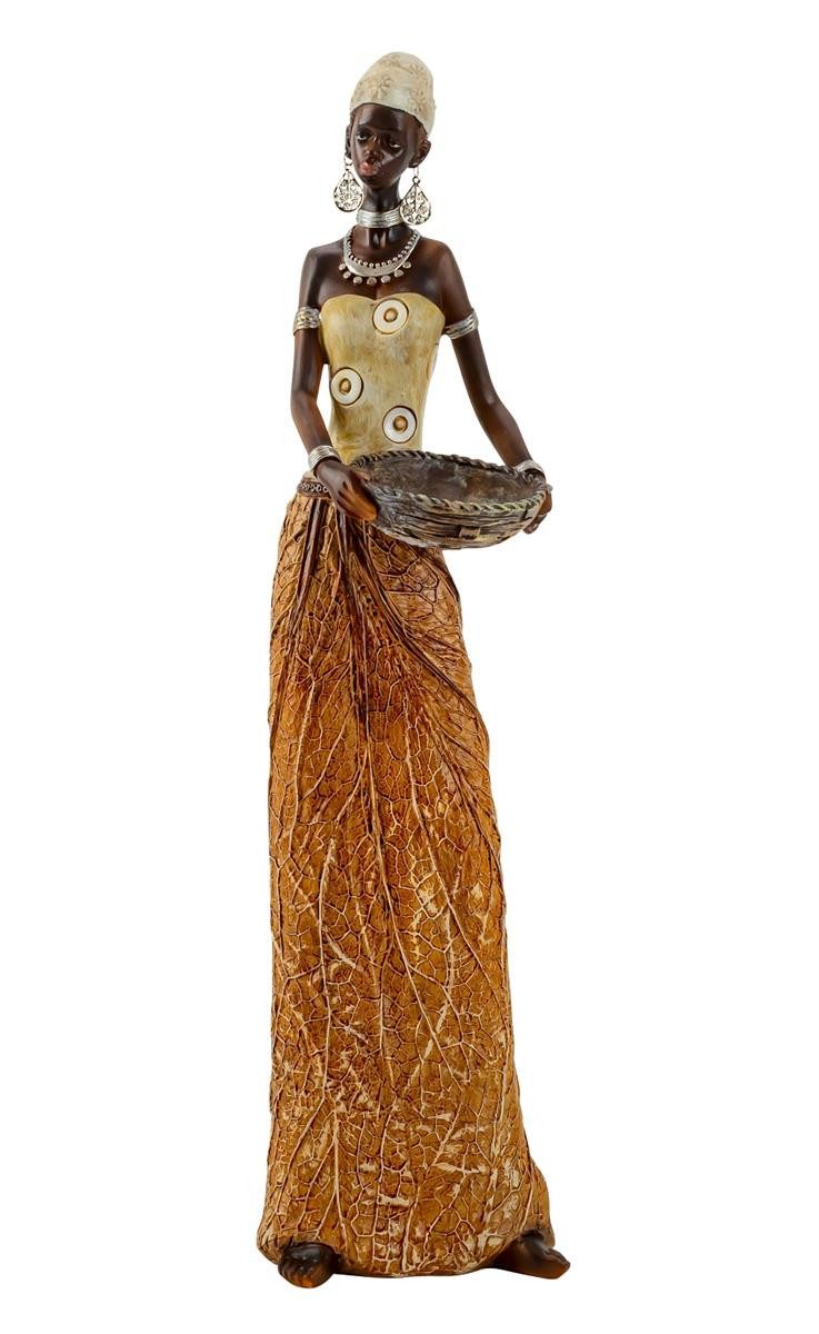 Geschenkestadl Afrikafigur Afrikanische Frau mit Schale, Rock in Blattoptik 35–40 cm Dekofigur (1tlg), Der Rock ist in Blattform gearbeitet