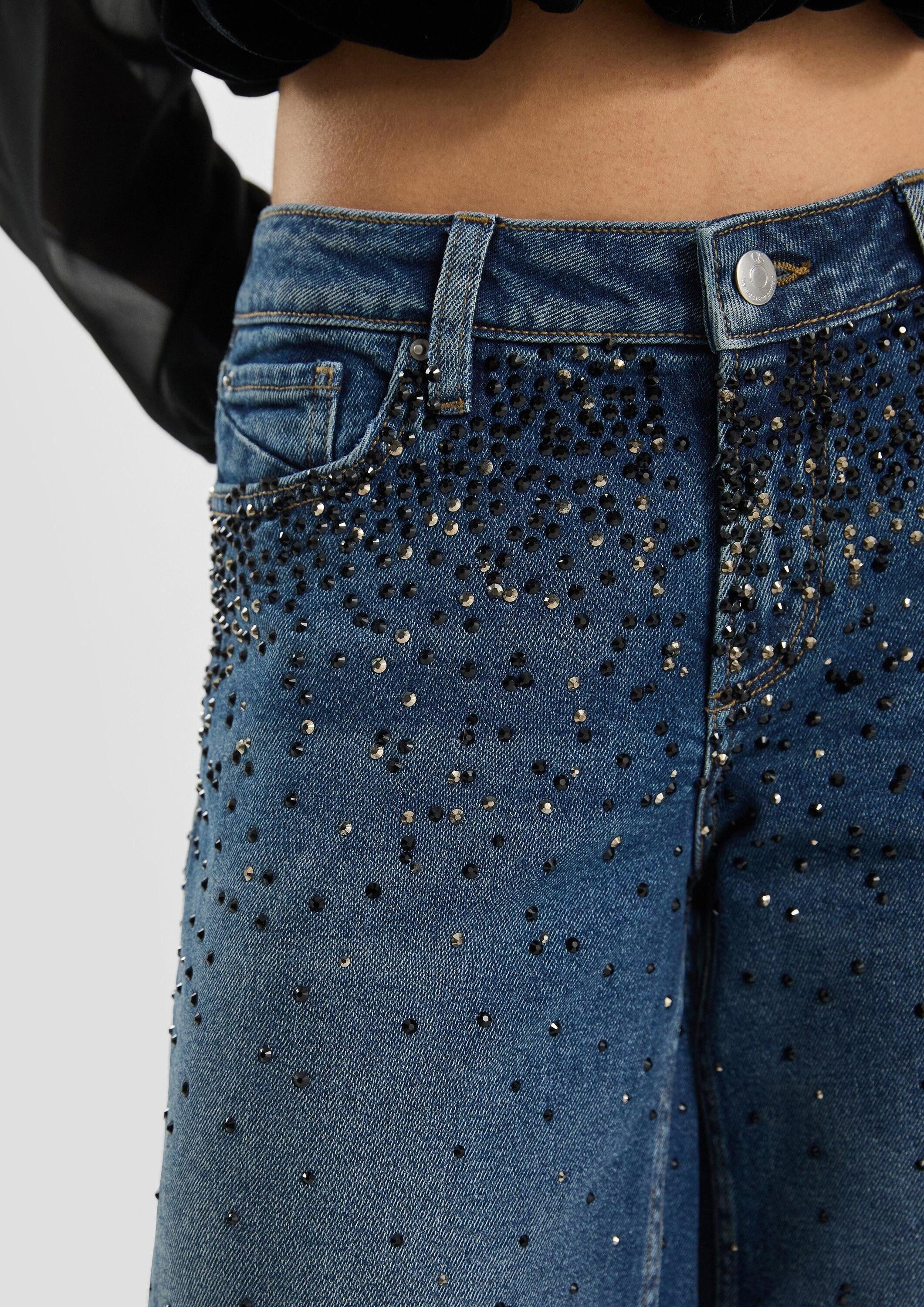 QS Weite Jeans Jeans-Hose CATIE Jeans Catie/Mid Rise/Wide Leg/mit Schmucksteinen