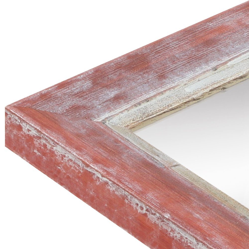 WANDStyle Wandspiegel H640, Rot, aus Massivholz im Shabby Chic Stil