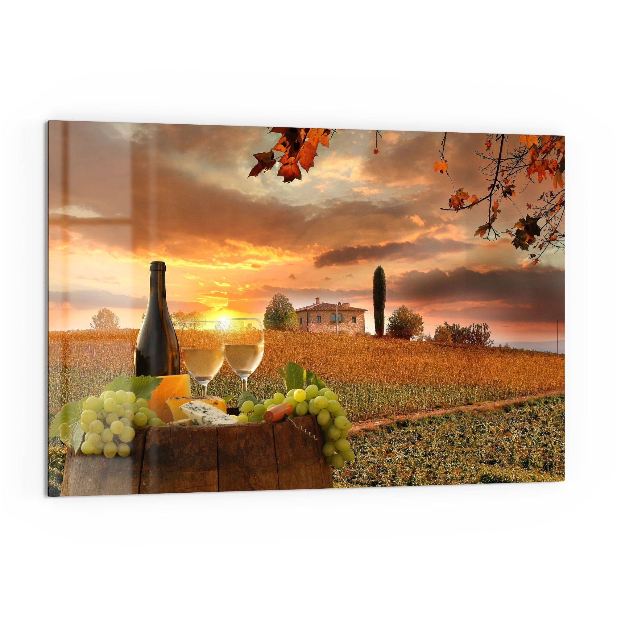 DEQORI Küchenrückwand 'Fotocollage Weißwein', Glas Spritzschutz Badrückwand Herdblende