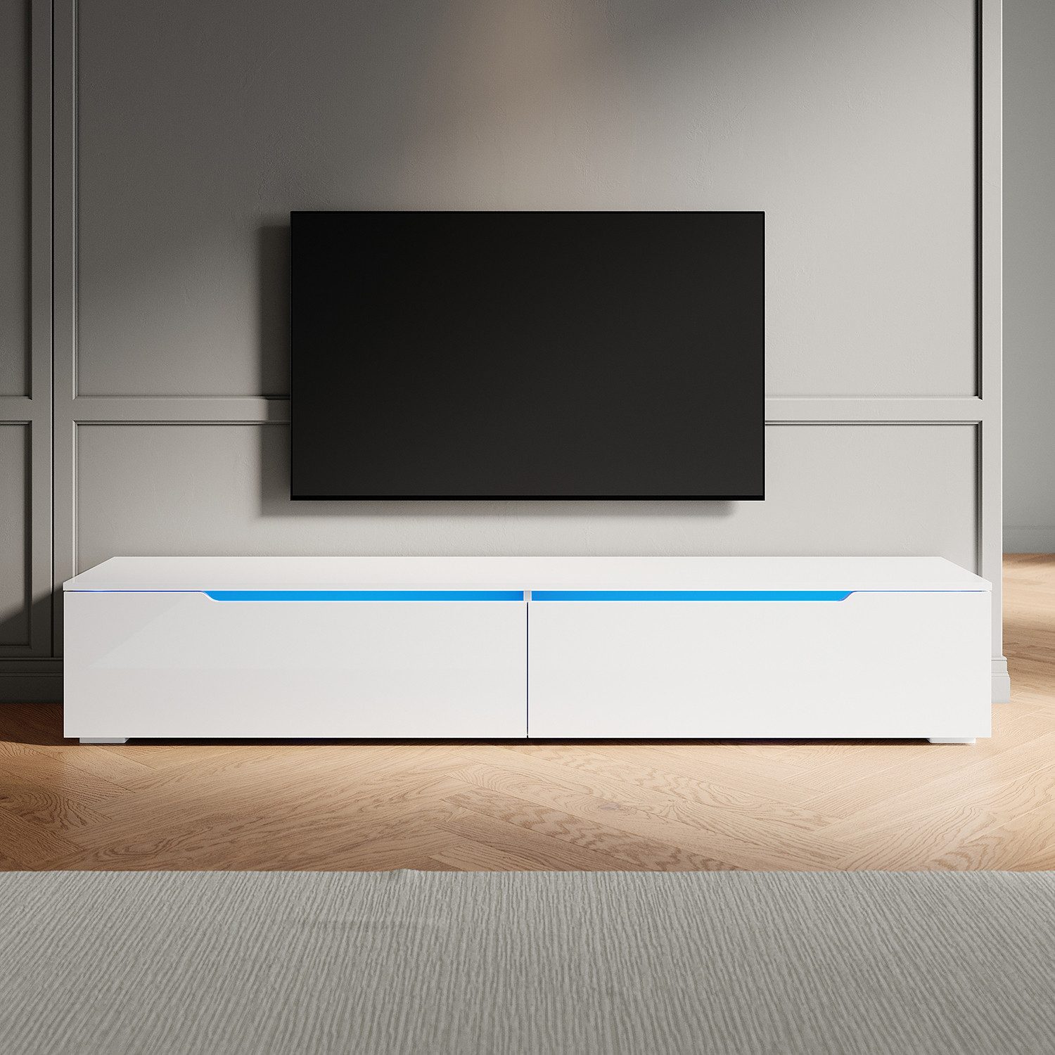 SONNI Lowboard lowboard tv hängend und stehend, tv schrank 180cm, mit Beleuchtung in wohnzimmer, Weiß, 180 x 30 cm