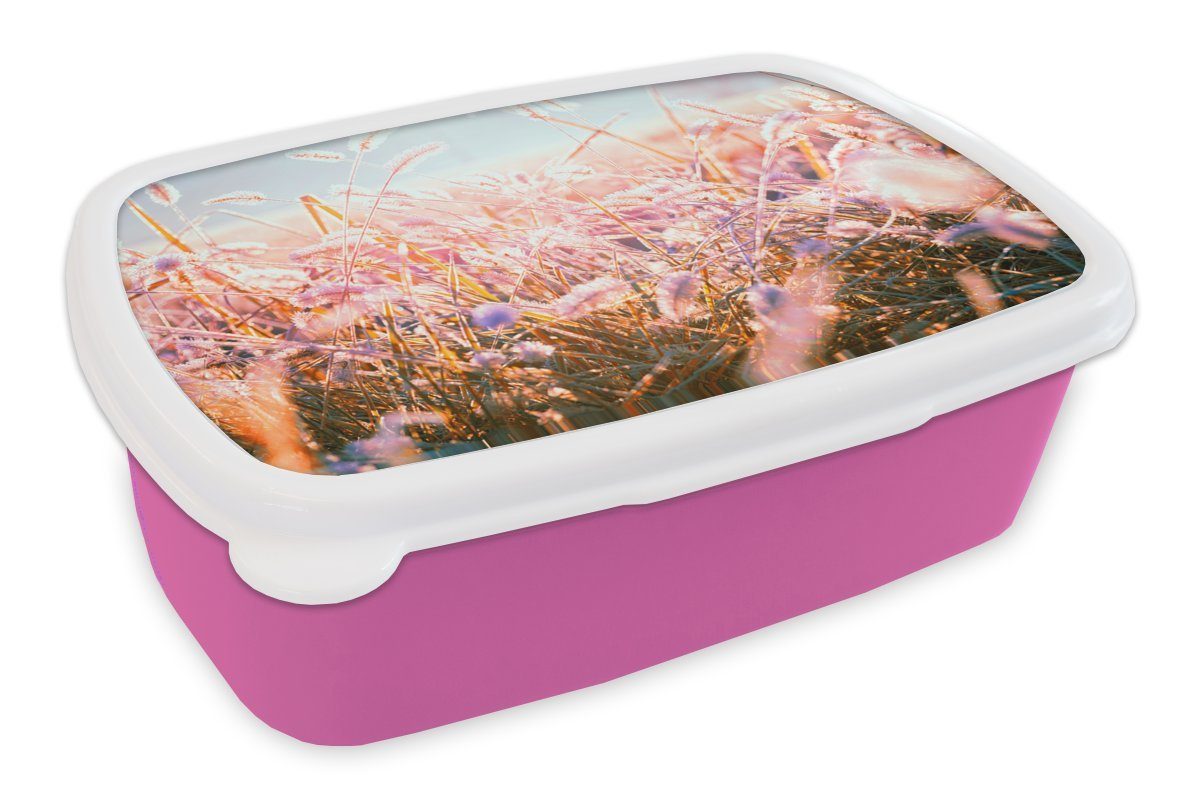 MuchoWow Lunchbox Winter - Eis - Sonne, Kunststoff, (2-tlg), Brotbox für Erwachsene, Brotdose Kinder, Snackbox, Mädchen, Kunststoff rosa