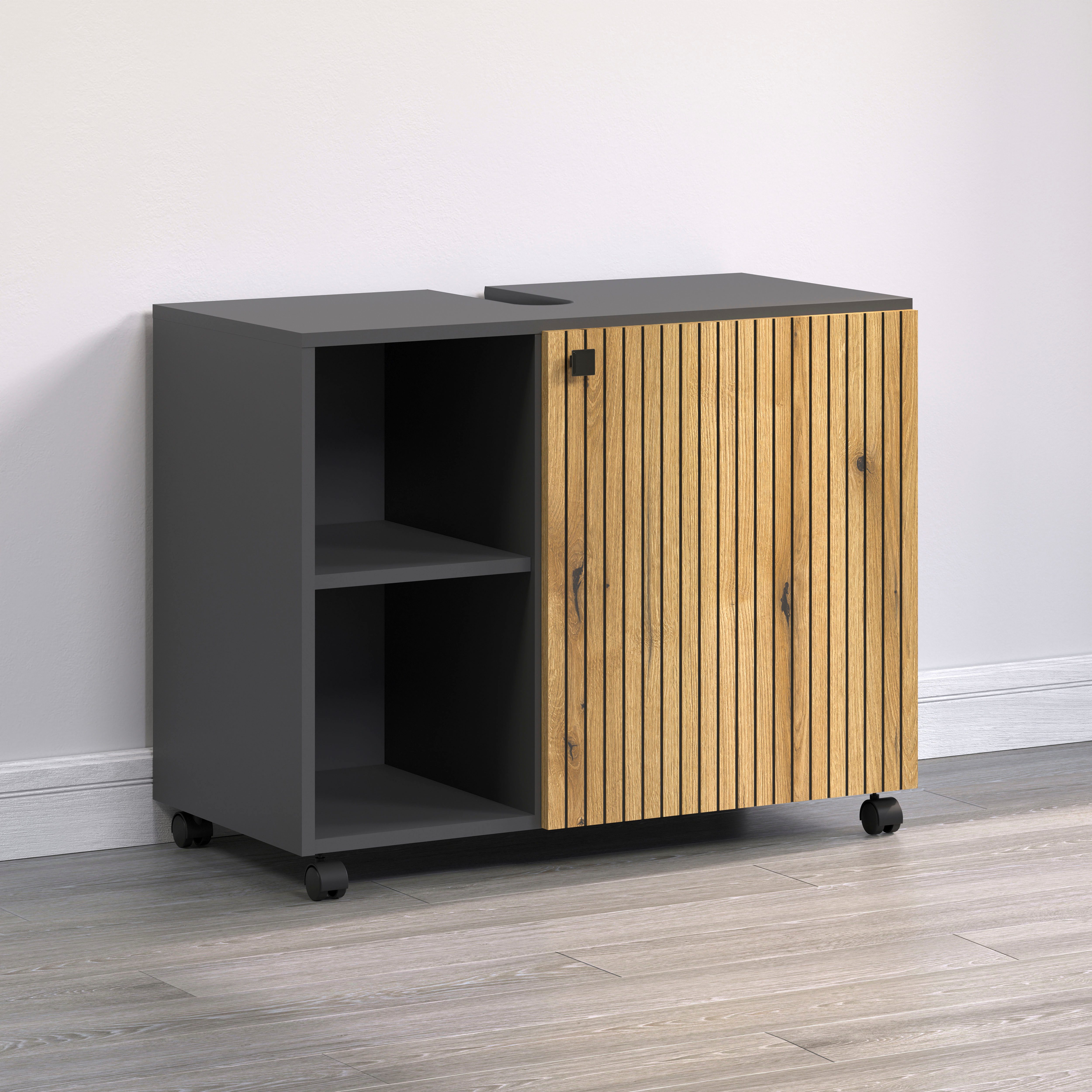 welltime Waschbeckenunterschrank Amrum BxHxT 80 x 64 x 42cm Waschbeckenunterschrank Eiche Rillenoptik