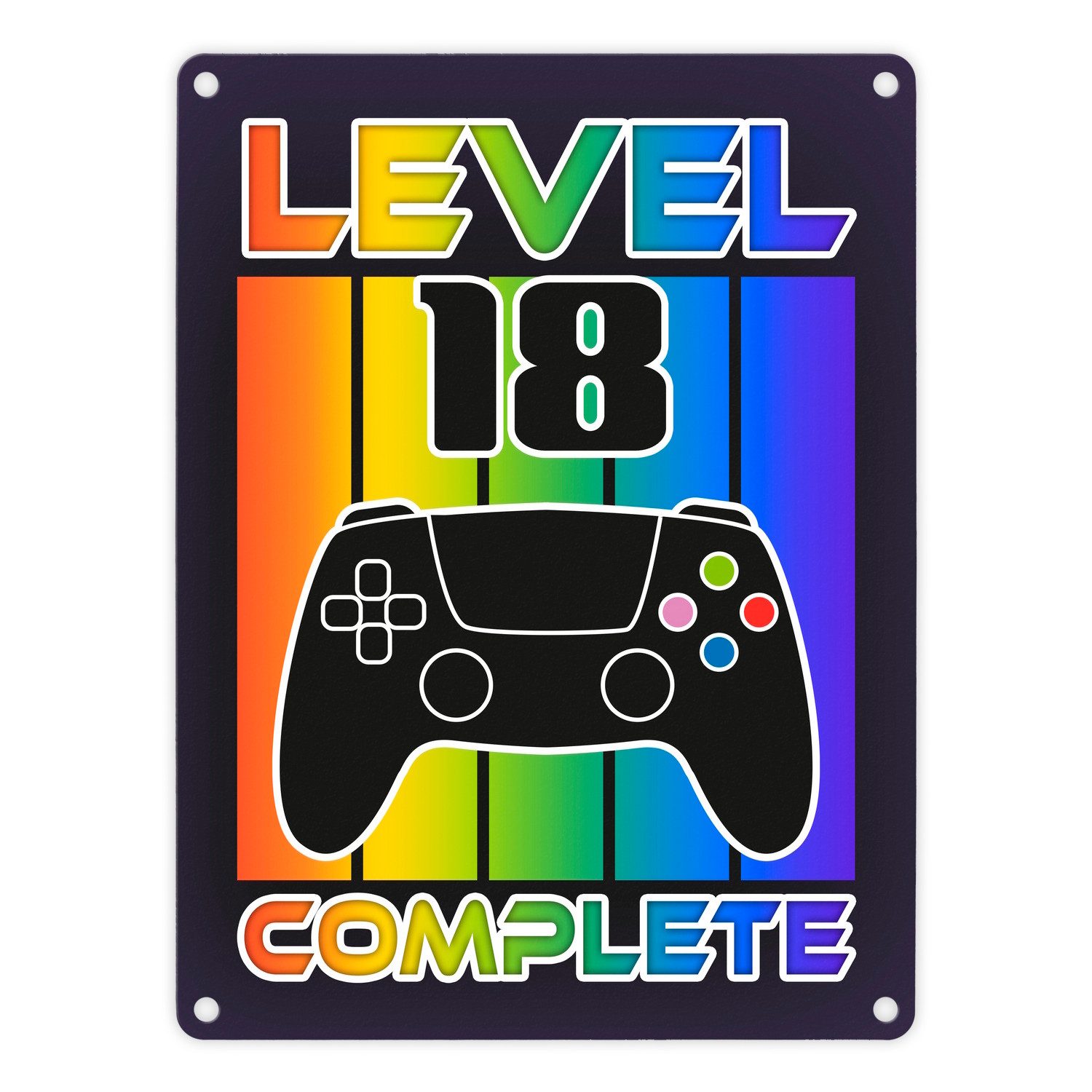 Metallschild 18. Geburtstag Gamer Metallschild in 15x20 cm mit Spruch Level 18