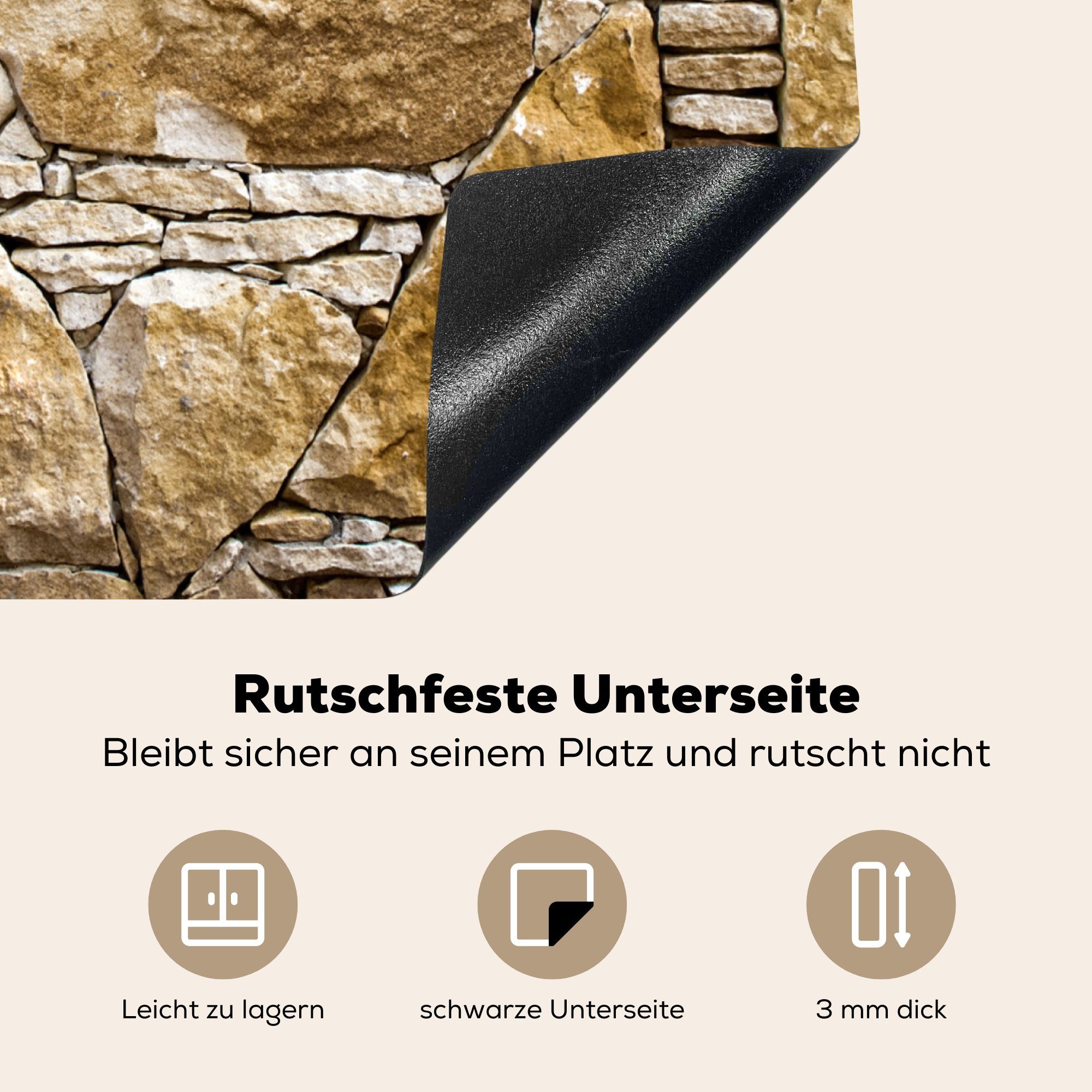 MuchoWow Herdblende-/Abdeckplatte Felsbrocken - Mauer Küchen - tlg), Dekoration für Induktionskochfeld Steine, (1 Vinyl, cm, 58x51 Induktionsherd
