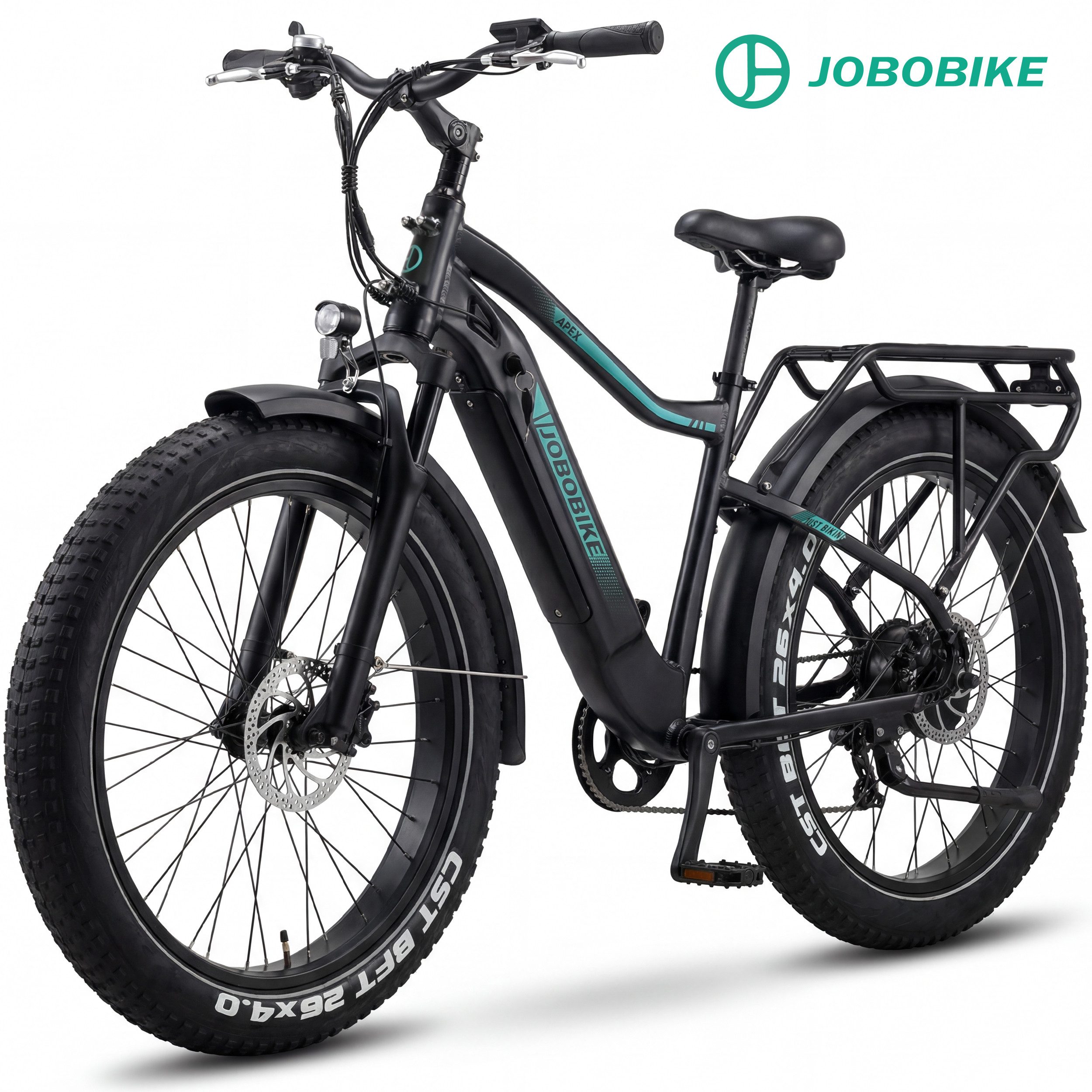 JOBOBIKE E-Bike Mountainbike 26x4,0 Zoll, 80 Nm, Robin/Apex, 130km, für Stadt, Berg und Gelände, 7 Gang Shimano, Kettenschaltung, Heckmotor, 672 Wh, 5 Stufen, Bremslicht, Elektrofahrrad, hydr. Scheibenbremse, ab 165 cm