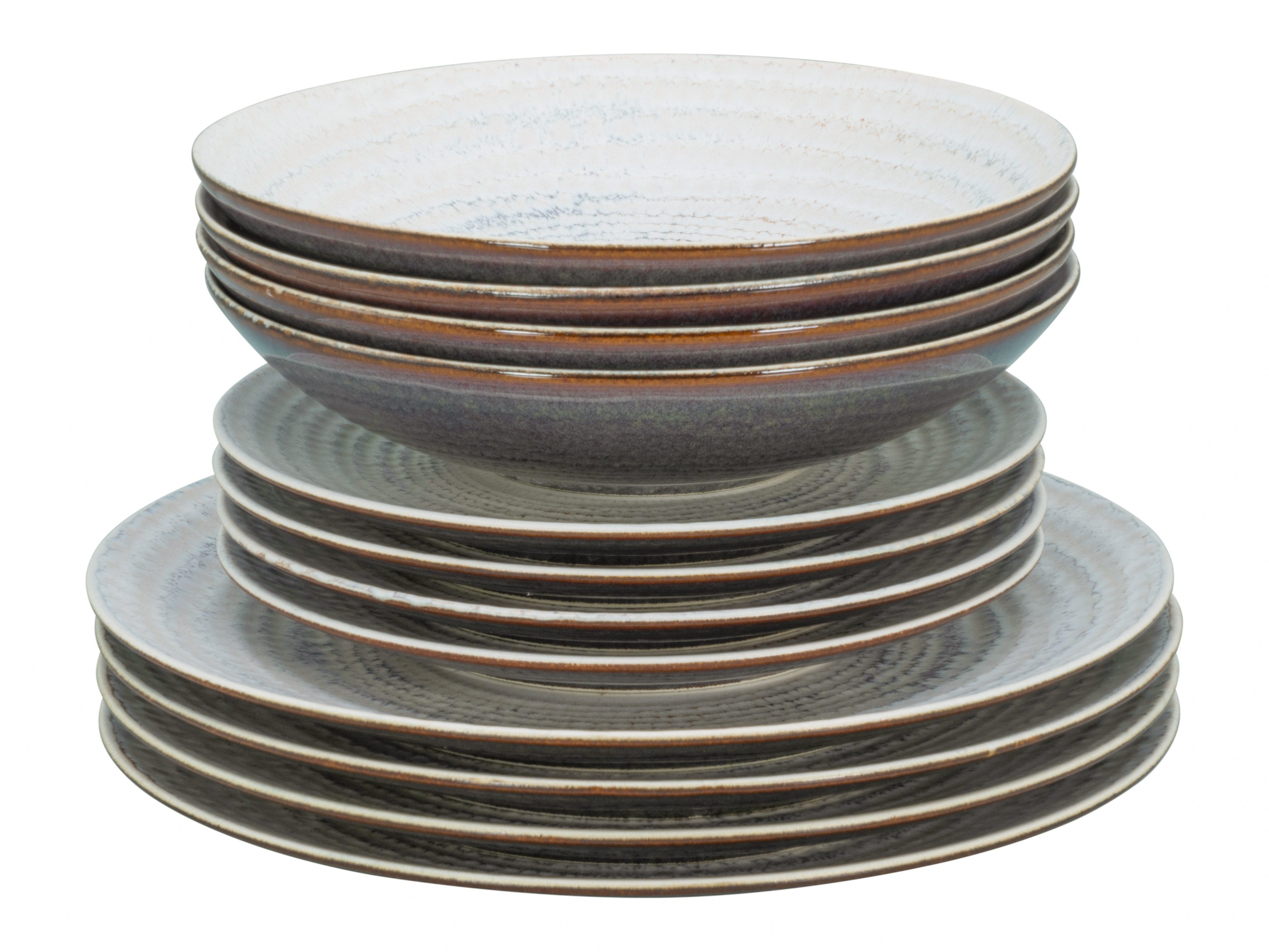 CreaTable Teller-Set Neapel, Service 12-tlg. (12-tlg), 4 Personen, Steinzeug, Teller Set, Edles Tellerset, Vulkanoptik