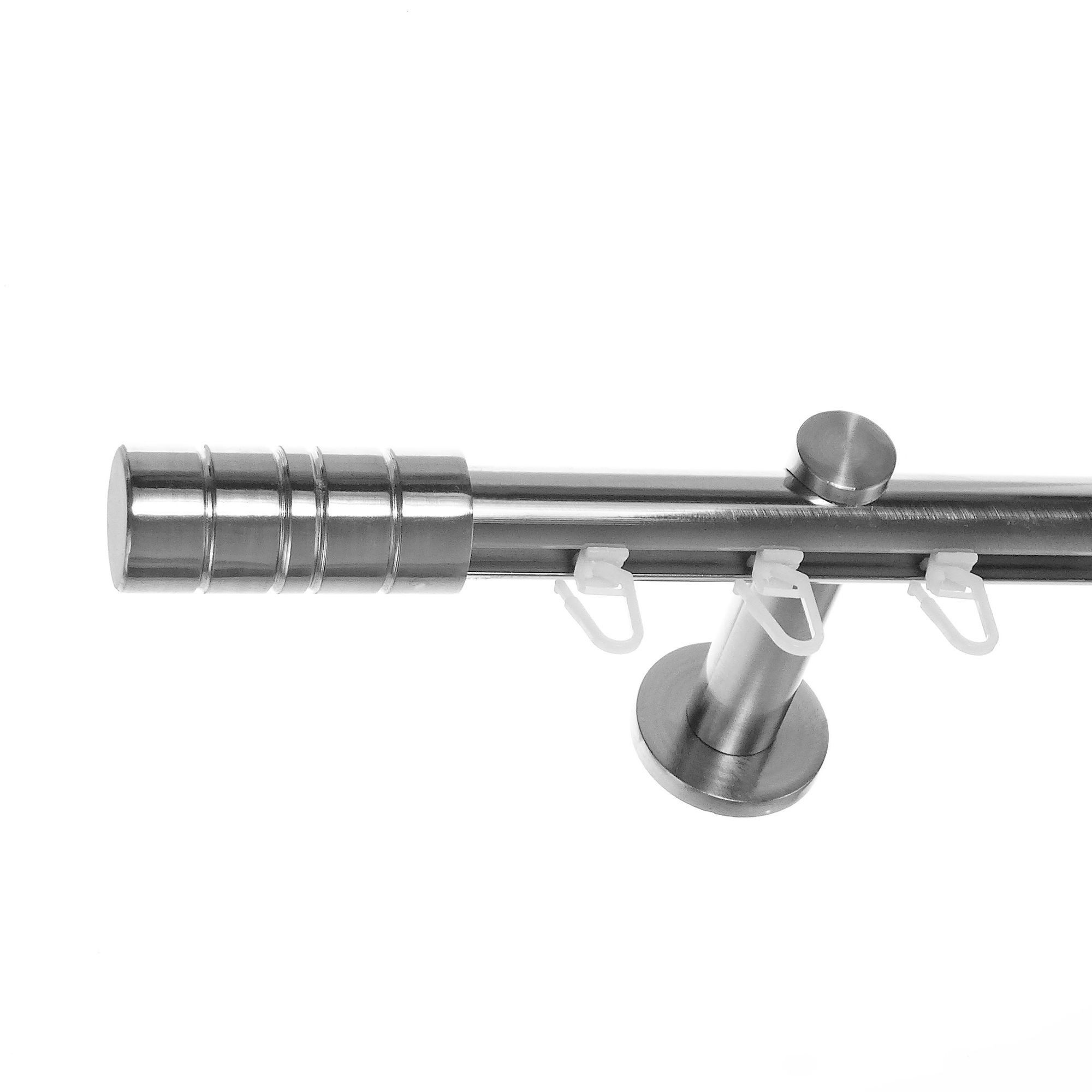 BASIT Gardinenstange Innenlauf Edelstahloptik 20mm mit Wandträgern 280 cm E34, Ø 20 mm, 1-läufig, verschraubt, Aluminium, H30 280 cm E34 Zylinder