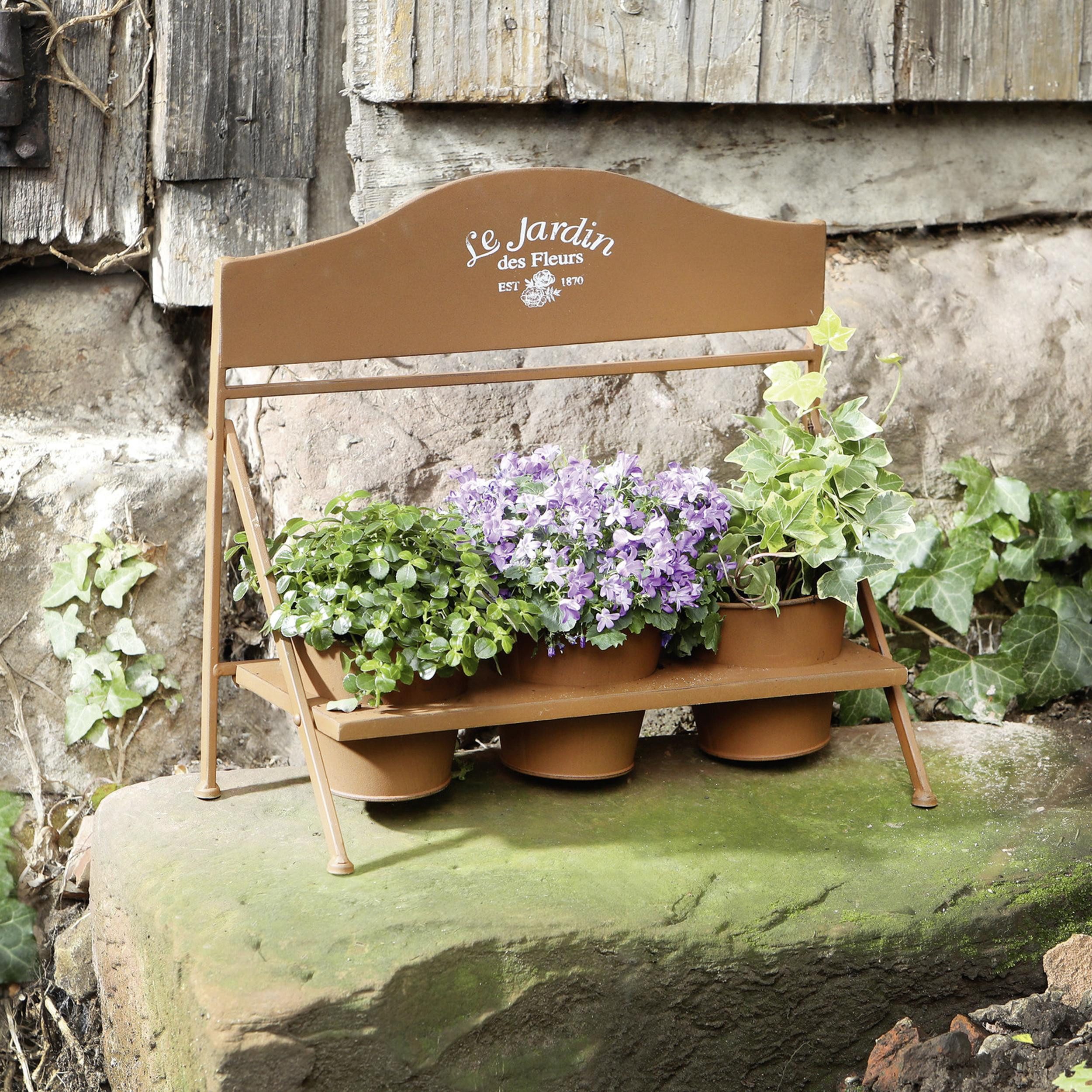 Thumbnail - Frank Flechtwaren Blumentopf 3x Blumentopf Fleurs + Halter Metall Rost – Gartendeko