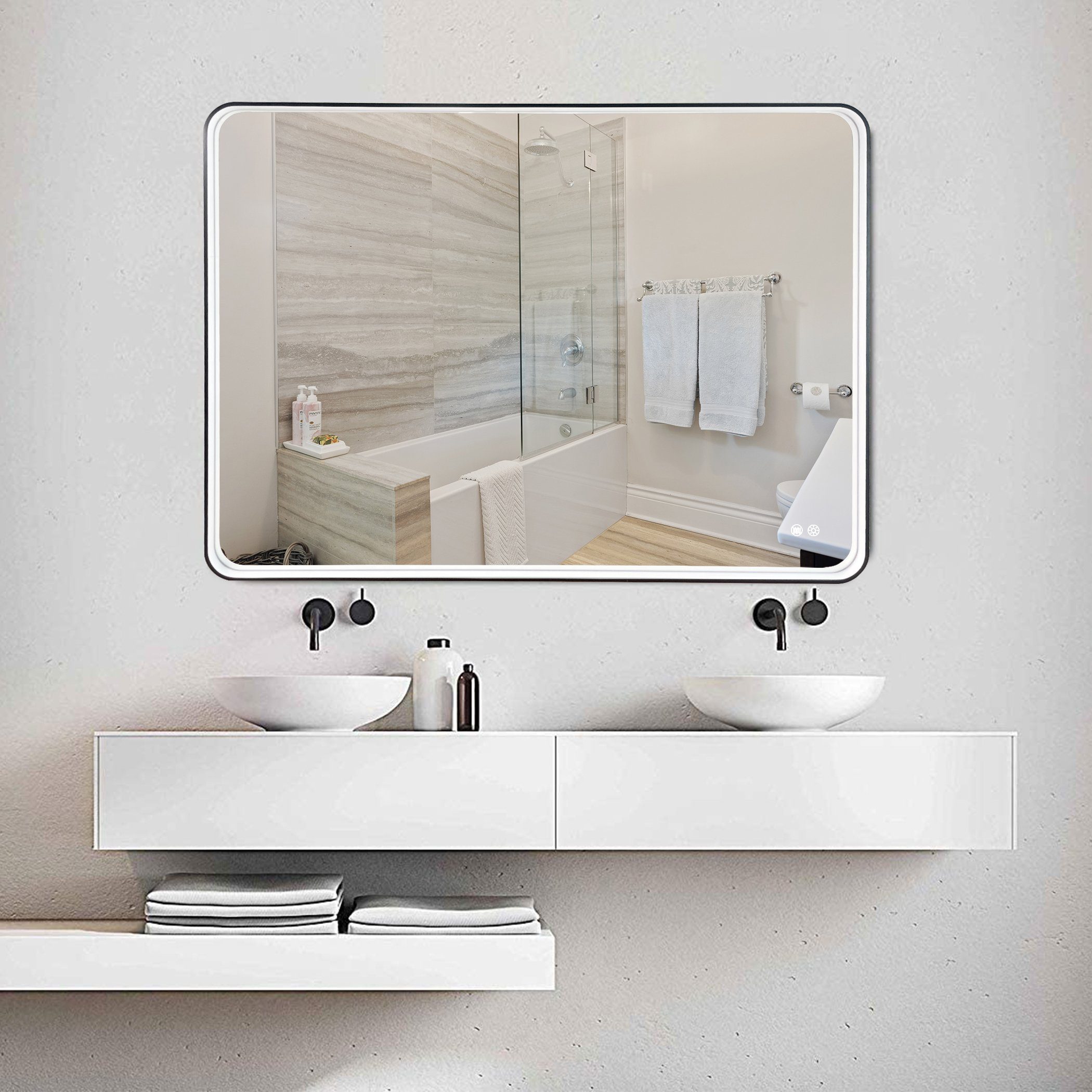 A Ade Badspiegel Badezimmerspiegel mit LED Beleuchtung 101x76cm (Wandspiegel mit Touchschalter), Anti-Beschlag 3 Farbtemperatur Licht