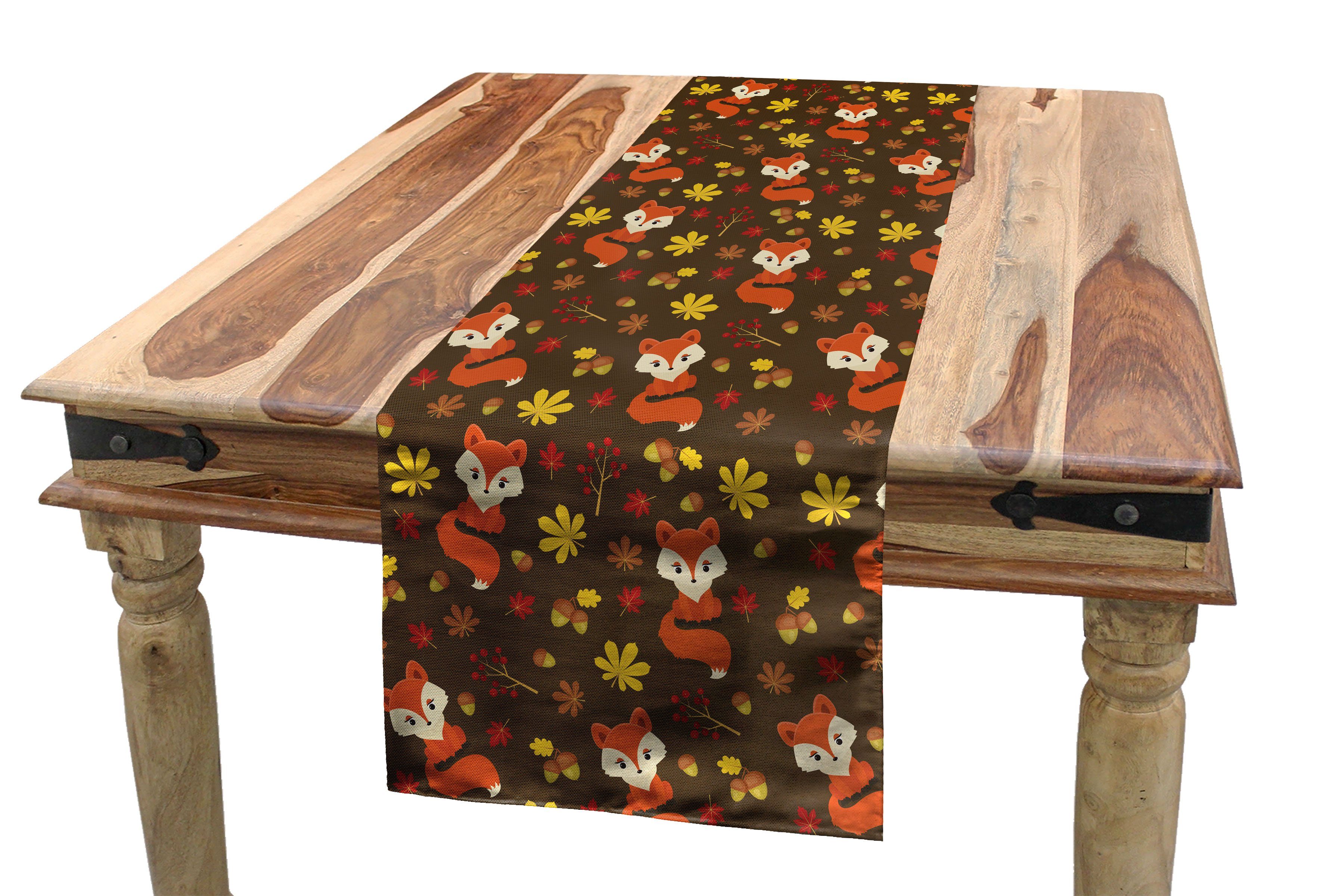 Abakuhaus Tischläufer Esszimmer Küche Rechteckiger Dekorativer Tischläufer, Burnt Orange Blätter, Eicheln und Füchse