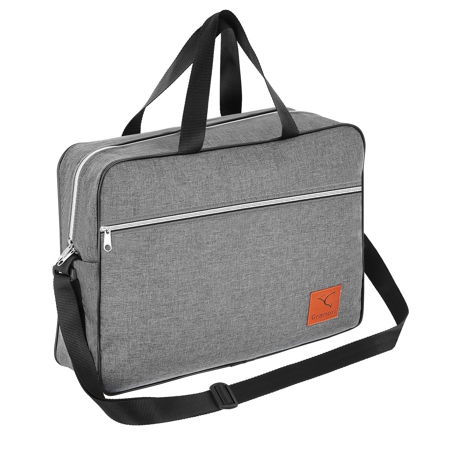 Granori Reisetasche 40x30x10 cm Handgepäck für Lufthansa Flug, extra leicht, mit verstellbarem Schultergurt Grau