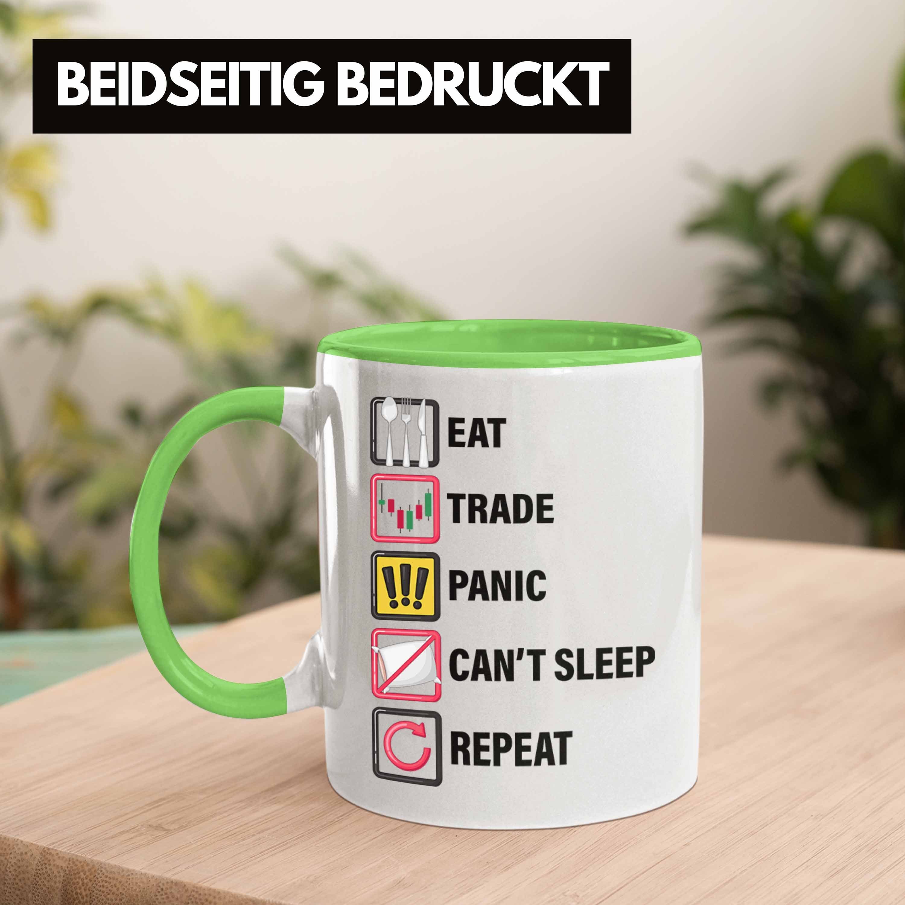 Trendation Tasse "Eat Tasse für Geschenkidee Panic Sleep Bö Trader, und Aktien- Grün Repeat"