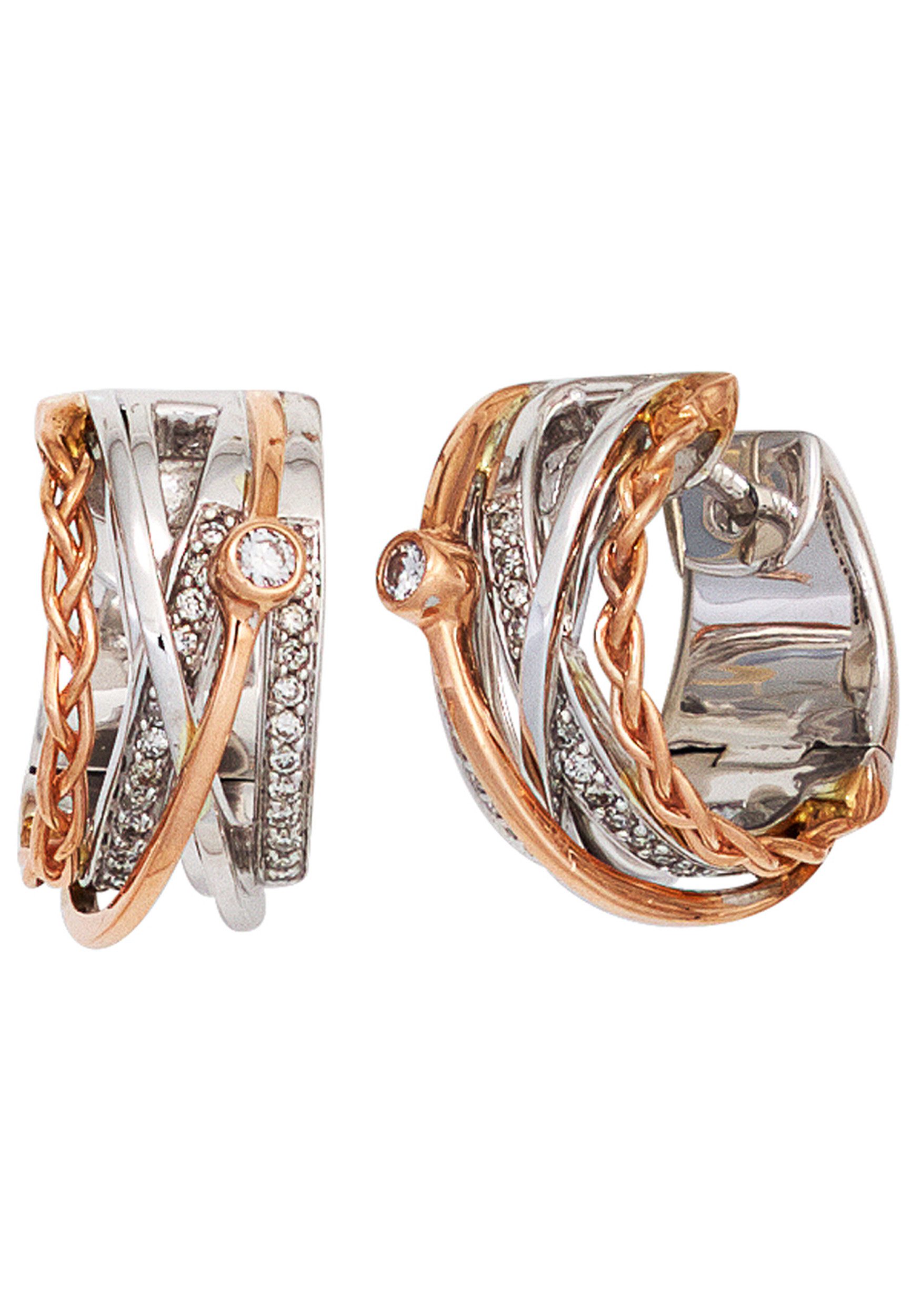 JOBO Paar Creolen Ohrringe Goldohrringe 15 mm, 585 Gold bicolor mit 52 Diamanten