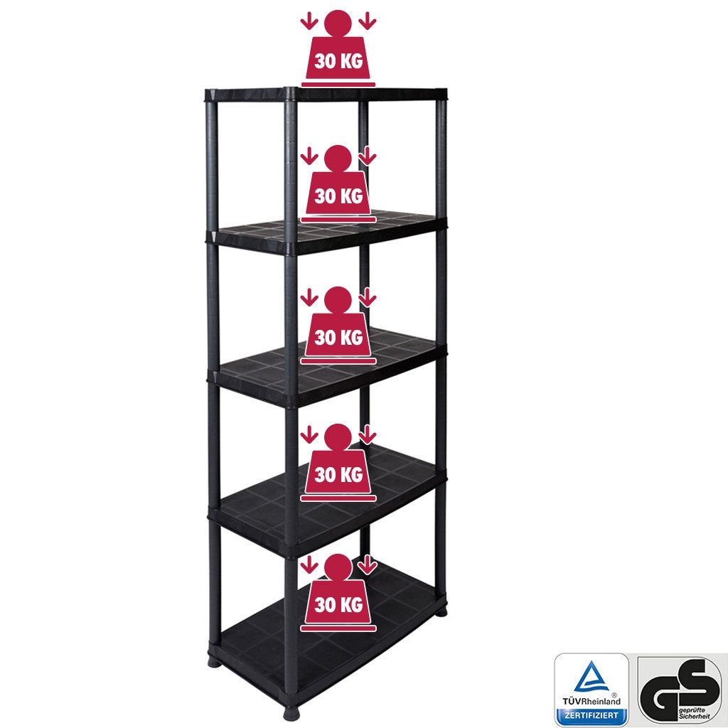 Kreher Standregal Haushaltsregal "PLATIN" 15 Zoll (Schwarz) mit 5 Böden günstig online kaufen