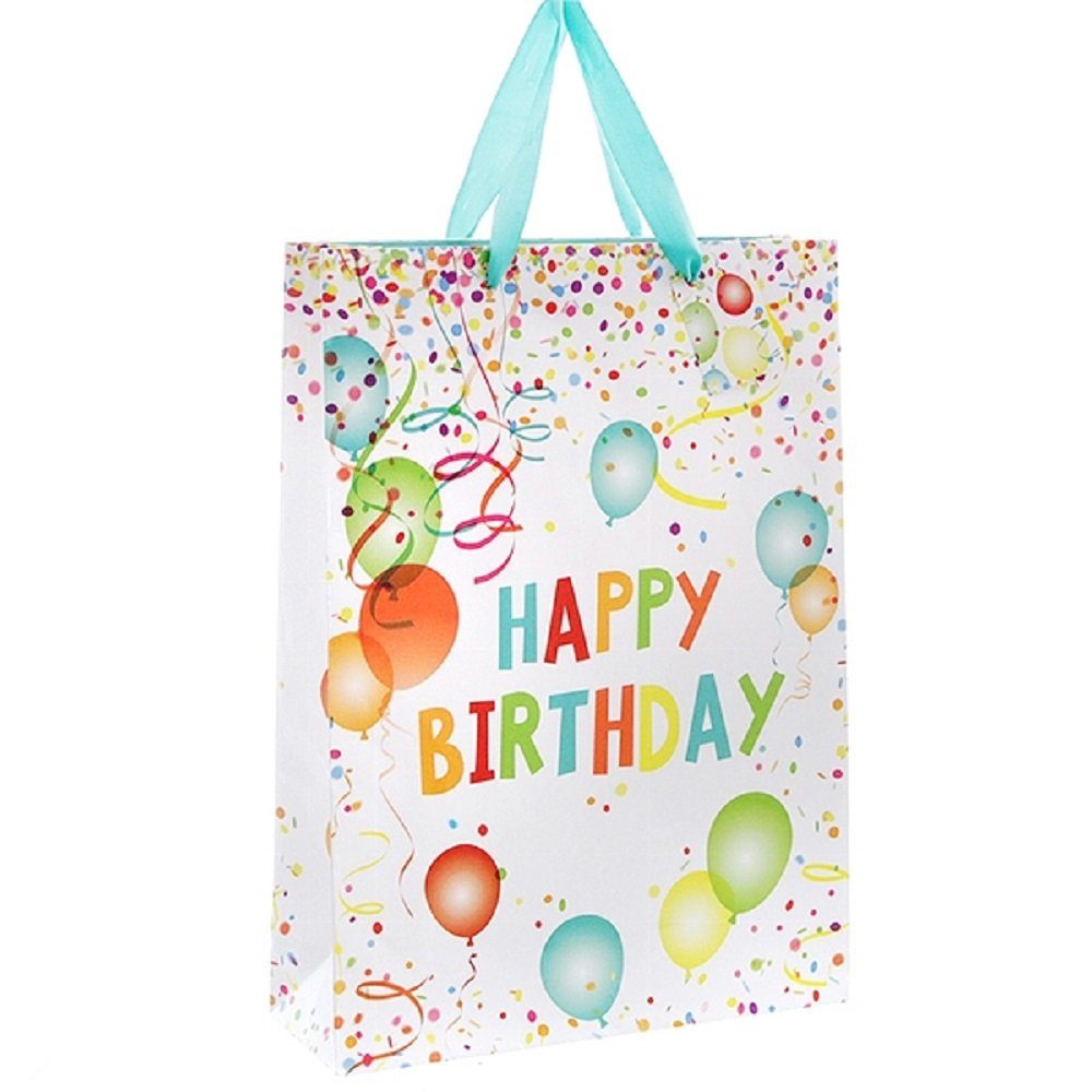 Linoows Tragetasche 10 x Geschenktüte 'Happy Birthday' Papiertüten Tragetaschen, Große Papiertragetaschen