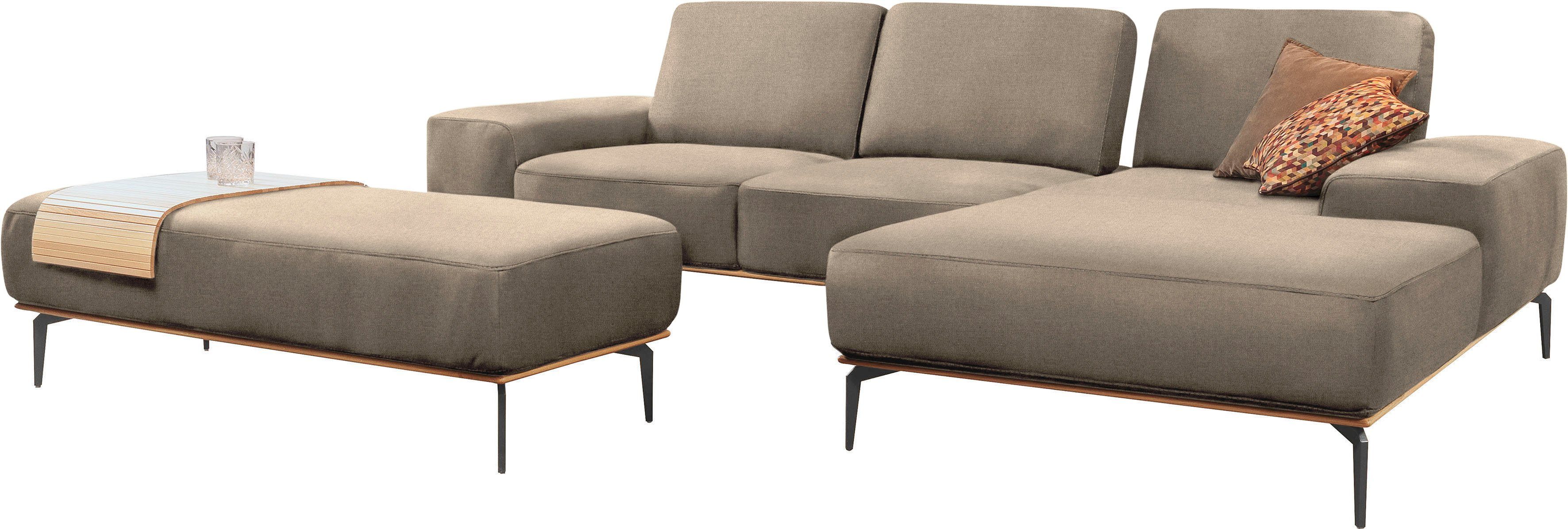 W.SCHILLIG Ecksofa run, Designsofa mit tollem Sitzkomfort, bequem, L-Form, mit Holzsockel, Füße in Schwarz pulverbeschichtet, Breite 299 cm