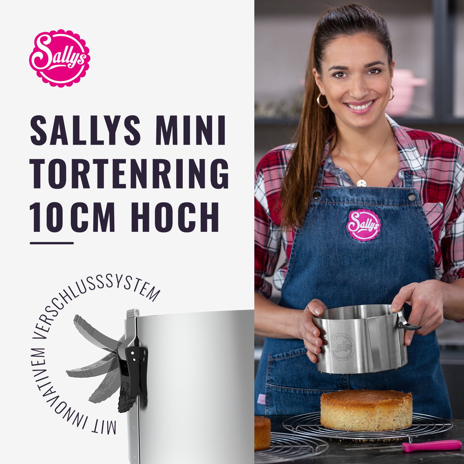 Sallys Tortenring 10 cm V2 aus robustem Edelstahl mit Innenskalierung, rund, rostfrei