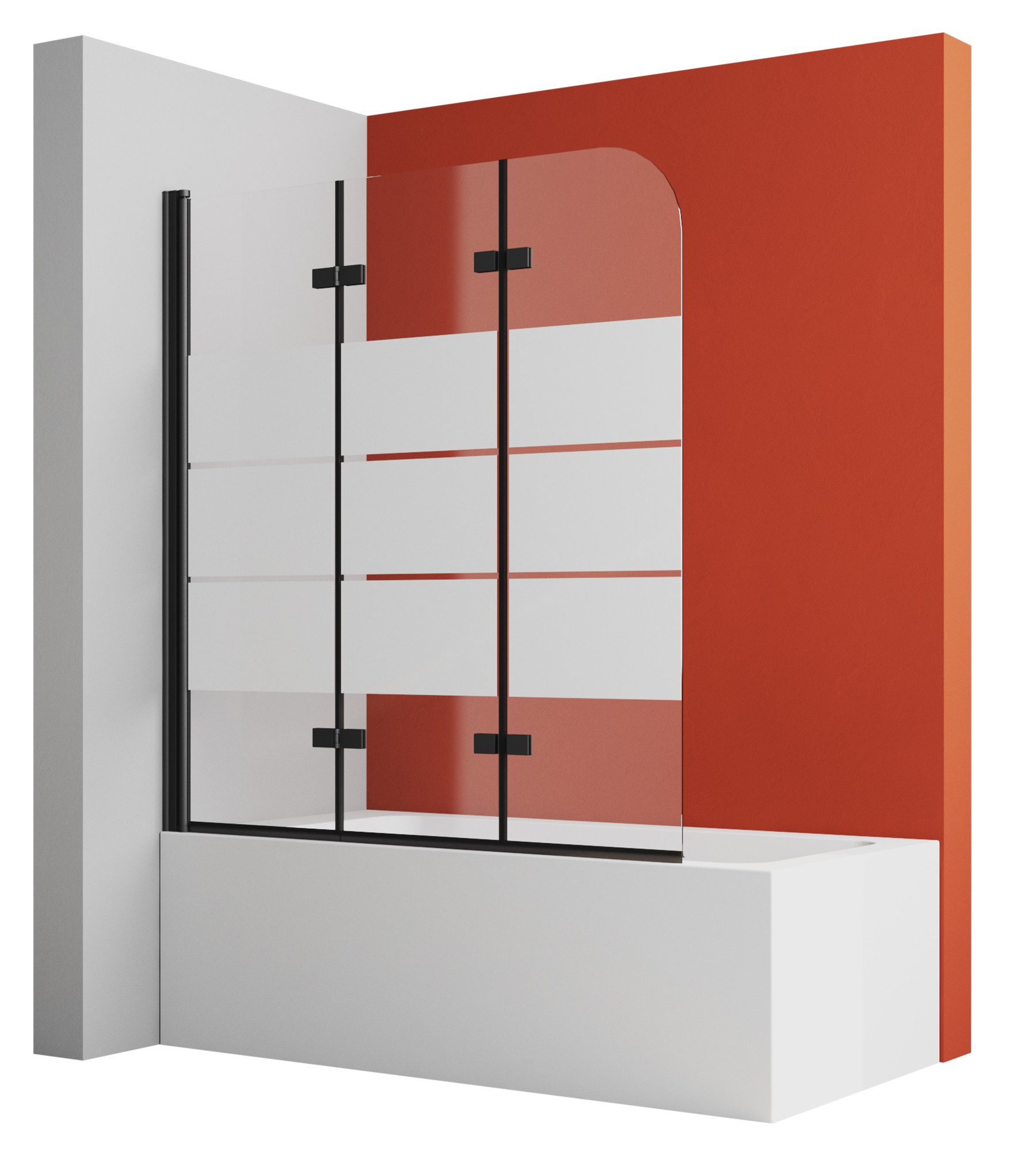 Boromal Badewannenaufsatz 140x140 130x140 3 teilig faltbar Schwarz Duschwand für Badewanne, 180° Faltwand, verstellbar Alu Wandprofil, milchglas, (Duschabtrennung Badewanne 120x140, 5mm Sicherheitsglas), Effizient wasserdicht