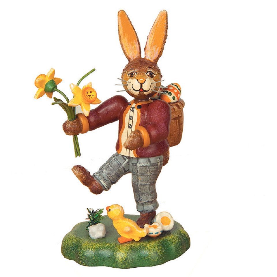 Hubrig Volkskunst Zschorlau Erzgebirge Osterhase Hubrig Hasenvater mit Narzisse