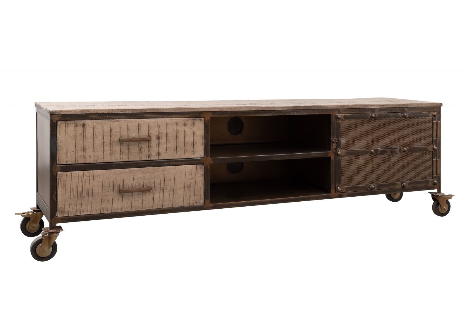 Massivmoebel24 TV-Board HEAVY INDUSTRY Mango Massivholz braun (Massivholz montiert 56 kg HEAVY INDUSTRY #231), Mango 190x40x60 cm (BxTxH) braun lackiert
