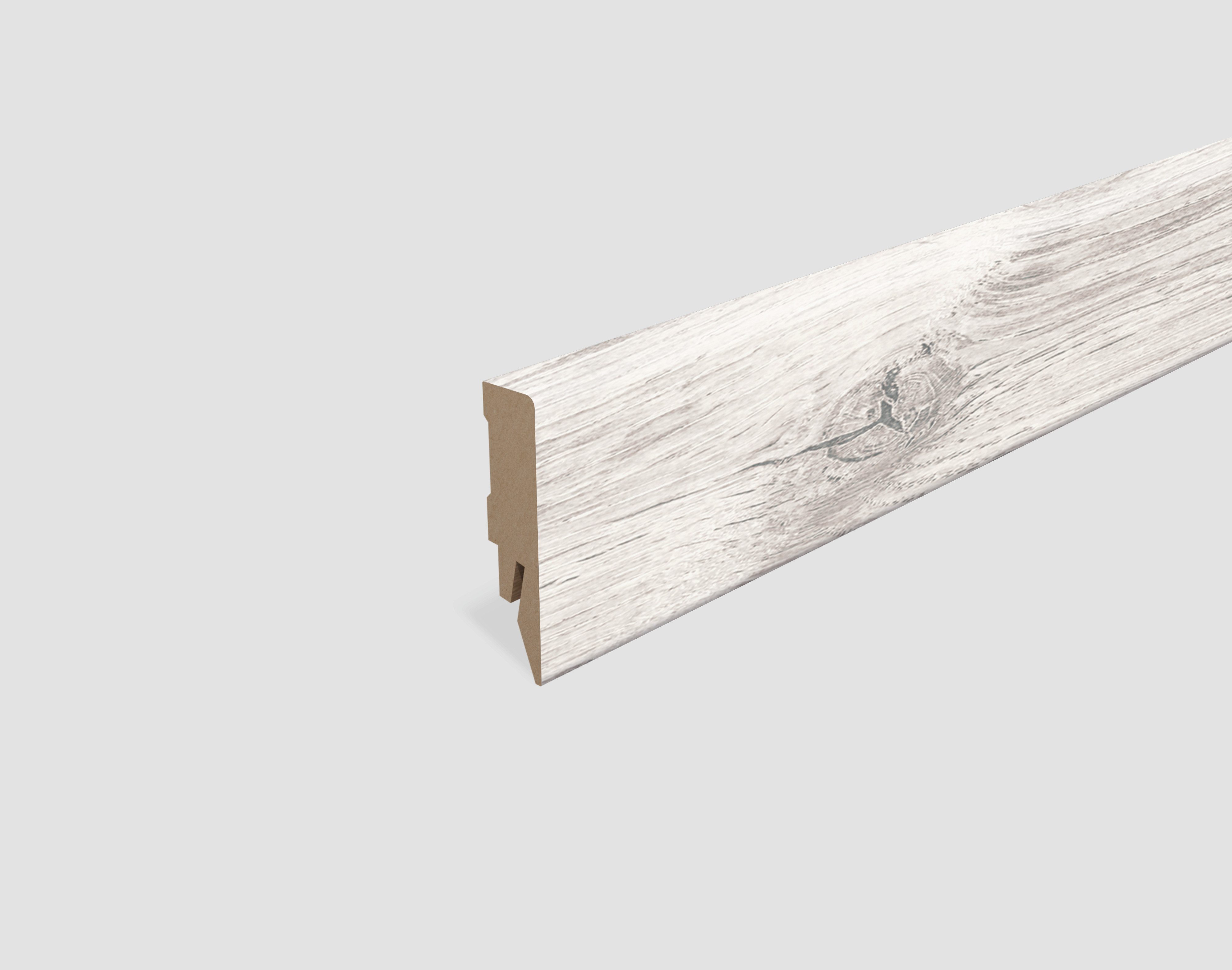 EGGER Sockelleiste Eiche weiss L511, L: 240 cm, H: 5.8 cm, 1-St., 2,40m; neues kubisches Profil; passend zu Fußboden Waltham Eiche weiss