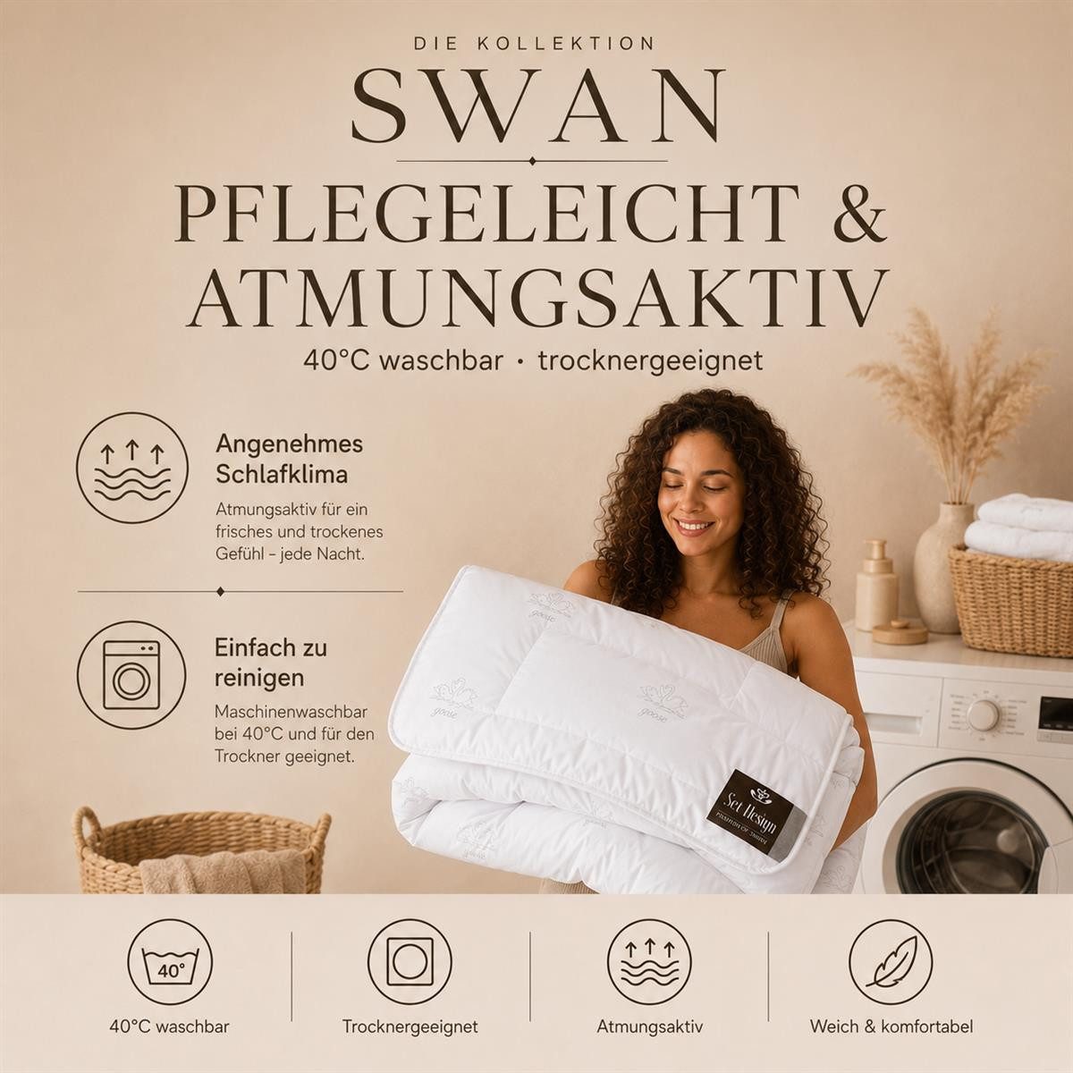 SEI Design Microfaserbettdecke SWAN Sommer Bettdecke 135x200 cm Mikrofaser Decke, Füllung: 100% Mikrofaser, Bezug: 100% Mikrofaser, Allergiker – Bild 5 von 5