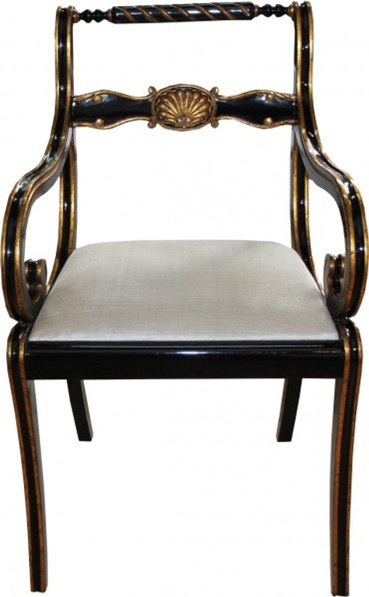 Casa Padrino Armlehnstuhl Luxus / - Stuhl Gold Creme Schreibtisch / Armlehnen Luxus Barock Schwarz Stuhl mit