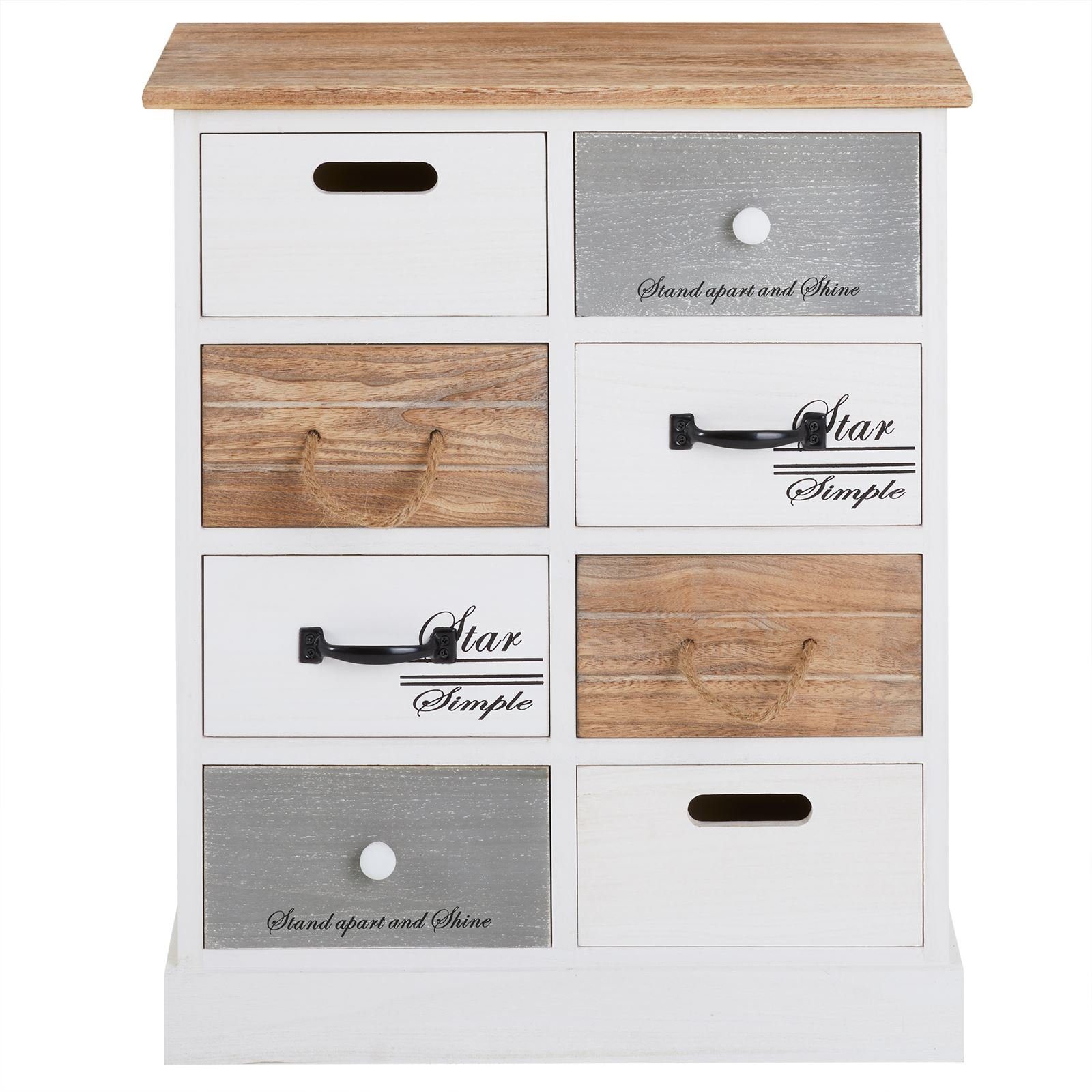 CARO-Möbel Kommode SALVA, Schubladenschrank, Flurkommode mit 8 Schubladen Holz Shabby Chic weiß