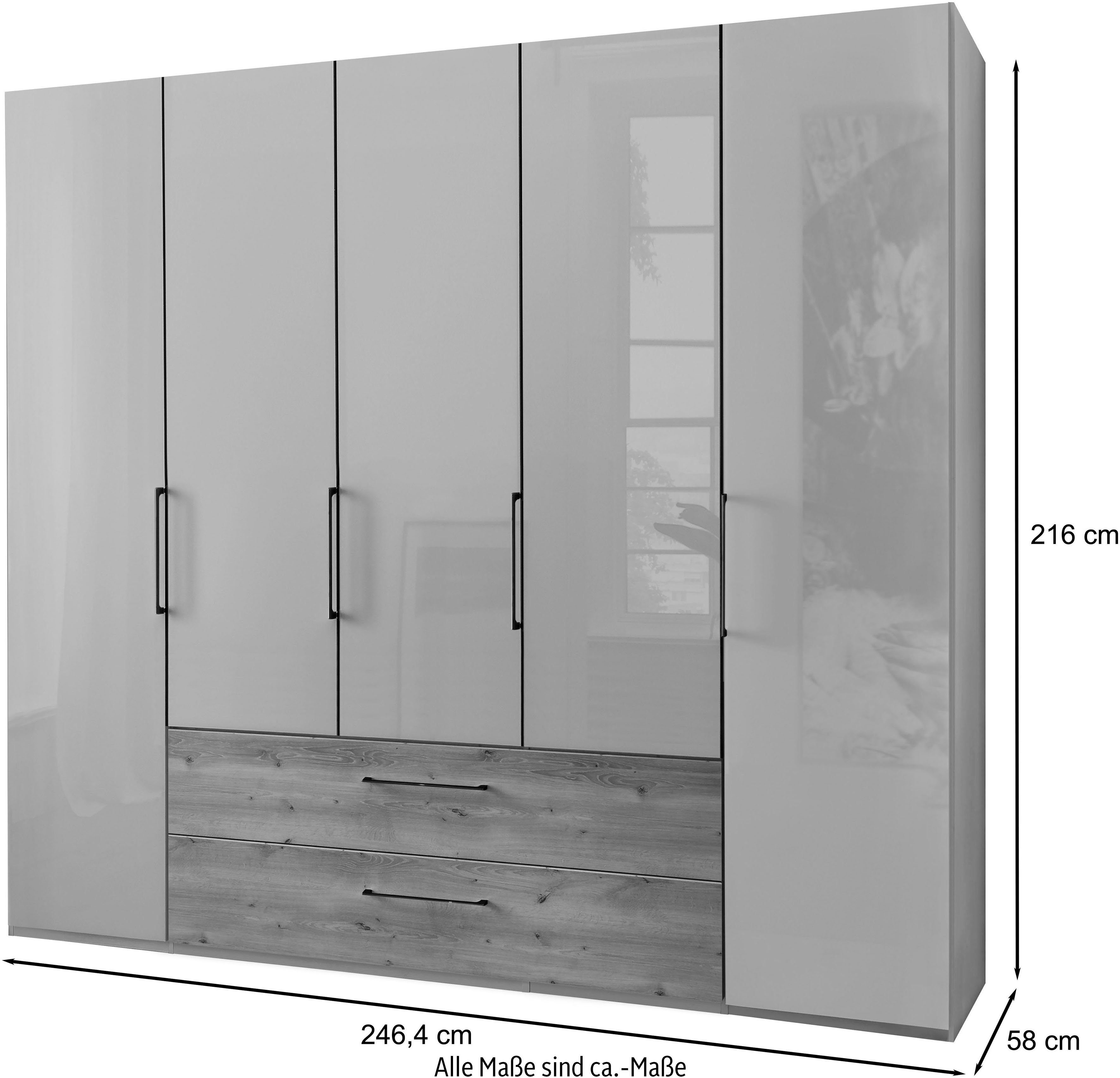 WIEMANN Kleiderschrank Metz im Glasfront Holzfarbton Schiefer Schubkästen Champagner/Glas Champagner/Bianco-Eiche-Nachbildung/Griffe: hochwertige inkl