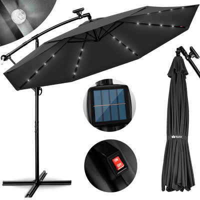tillvex Sonnenschirm Ø 300 cm Alu Ampelschirm LED Solar mit Kurbel & An-/Ausschalter, Gartenschirm UV-Schutz, Marktschirm mit Ständer wasserdicht