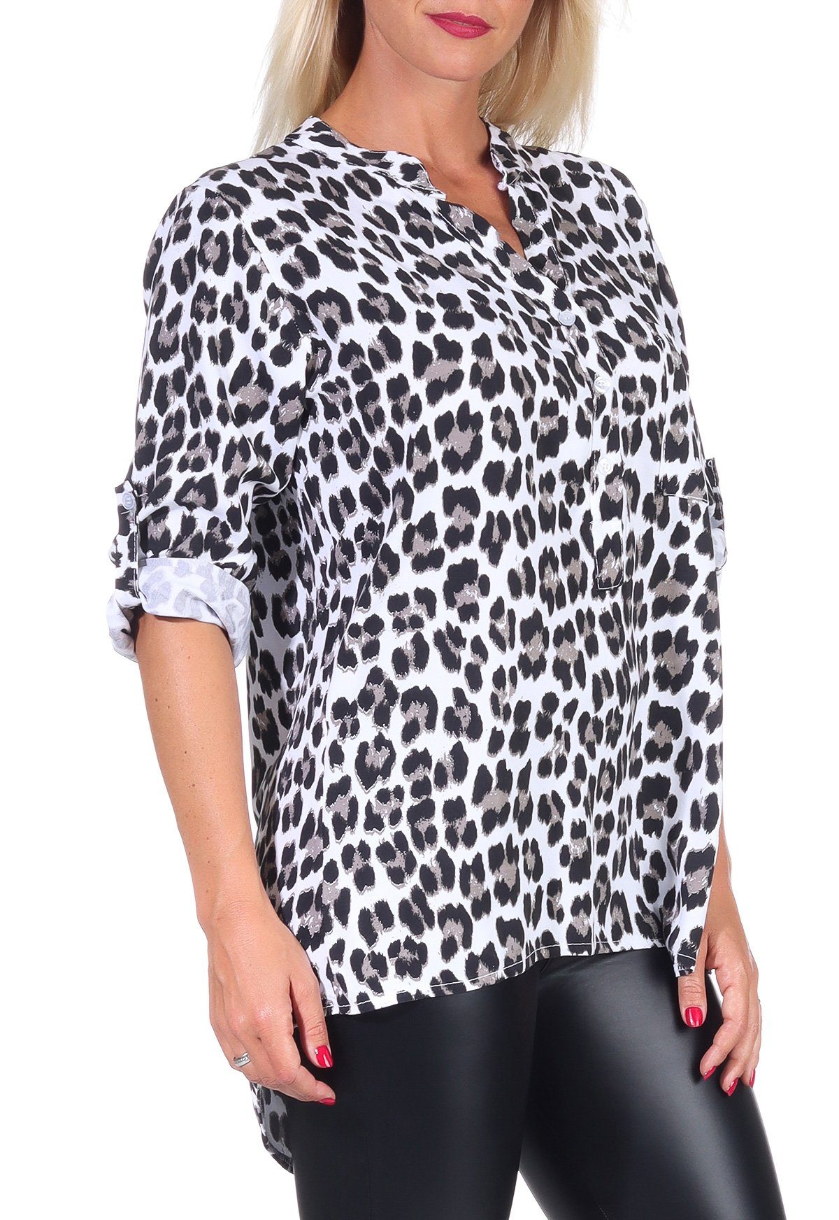 malito more than fashion Schlupfbluse malito Damen Bluse mit Leo Muster, Tunika mit ¾ Armen, Longsleeve Animal Print mit 3/4 Armen Einheitsgröße