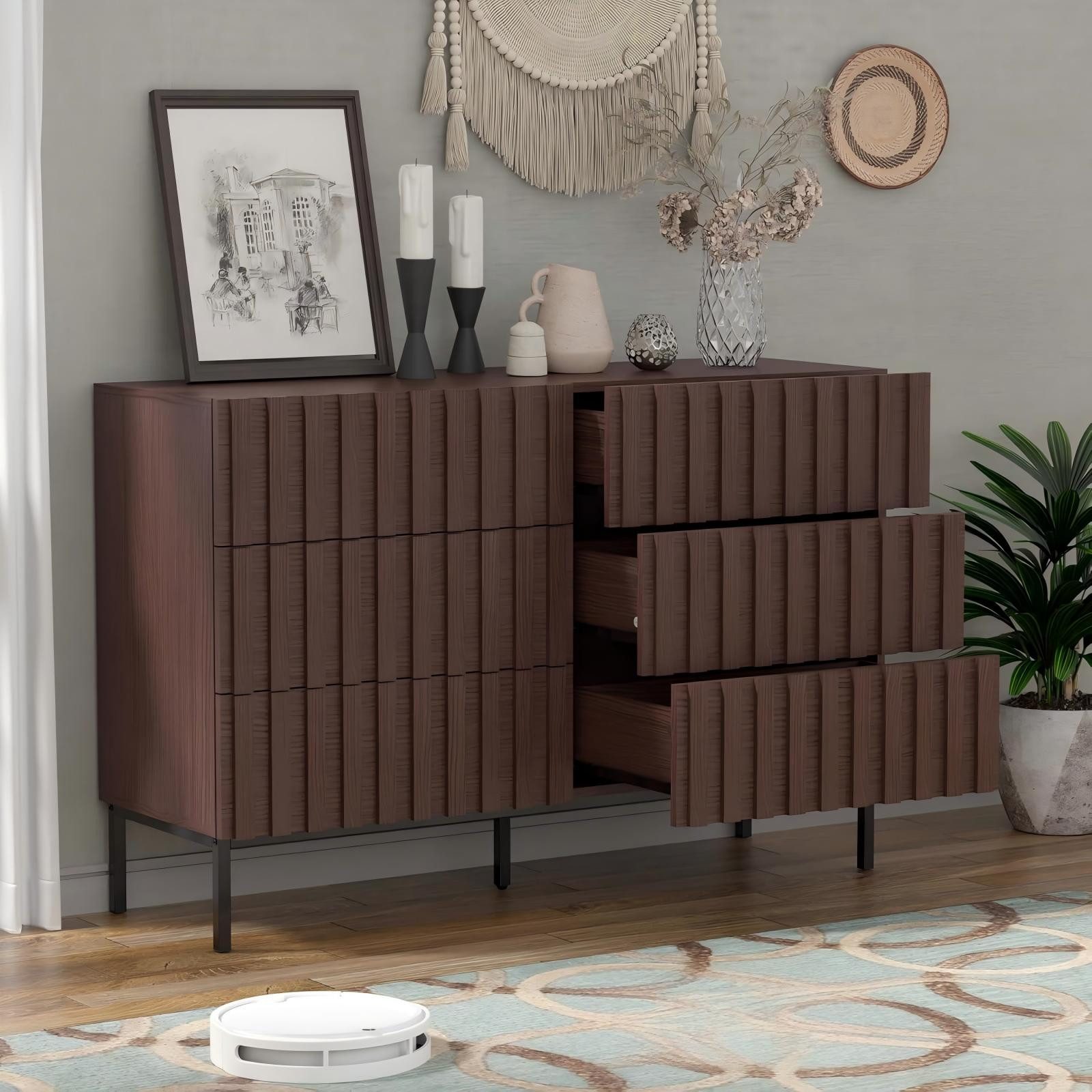 UEV Kommode schmal mit Schubladen, Sideboard für Wohnzimmer Schlafzimmer Flur (Packung, Aufbewahrungsschrank), Kippsicherung, Aufbewahrungskommode, TV Board Schubladenschrank Buffet