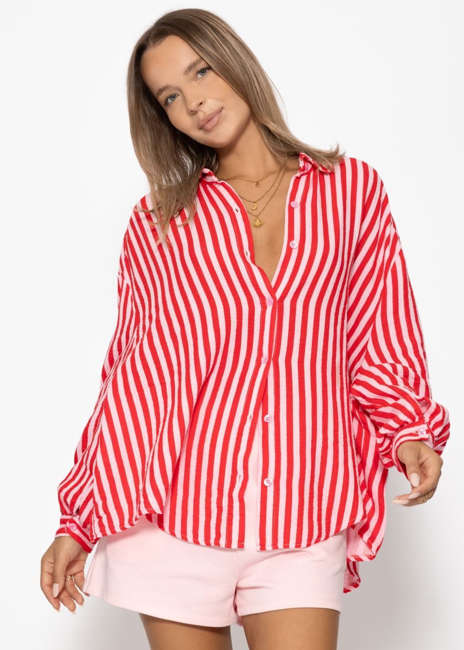SASSYCLASSY Longbluse Gestreifte Oversize Musselin Bluse günstig online kaufen