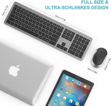Seenda Ultra-Dünne Wiederaufladbare Funk Tastatur- und Maus-Set, Ergonomische mit Silikon Staubschutz für/Laptop/Smart TV QWERTZ Layout