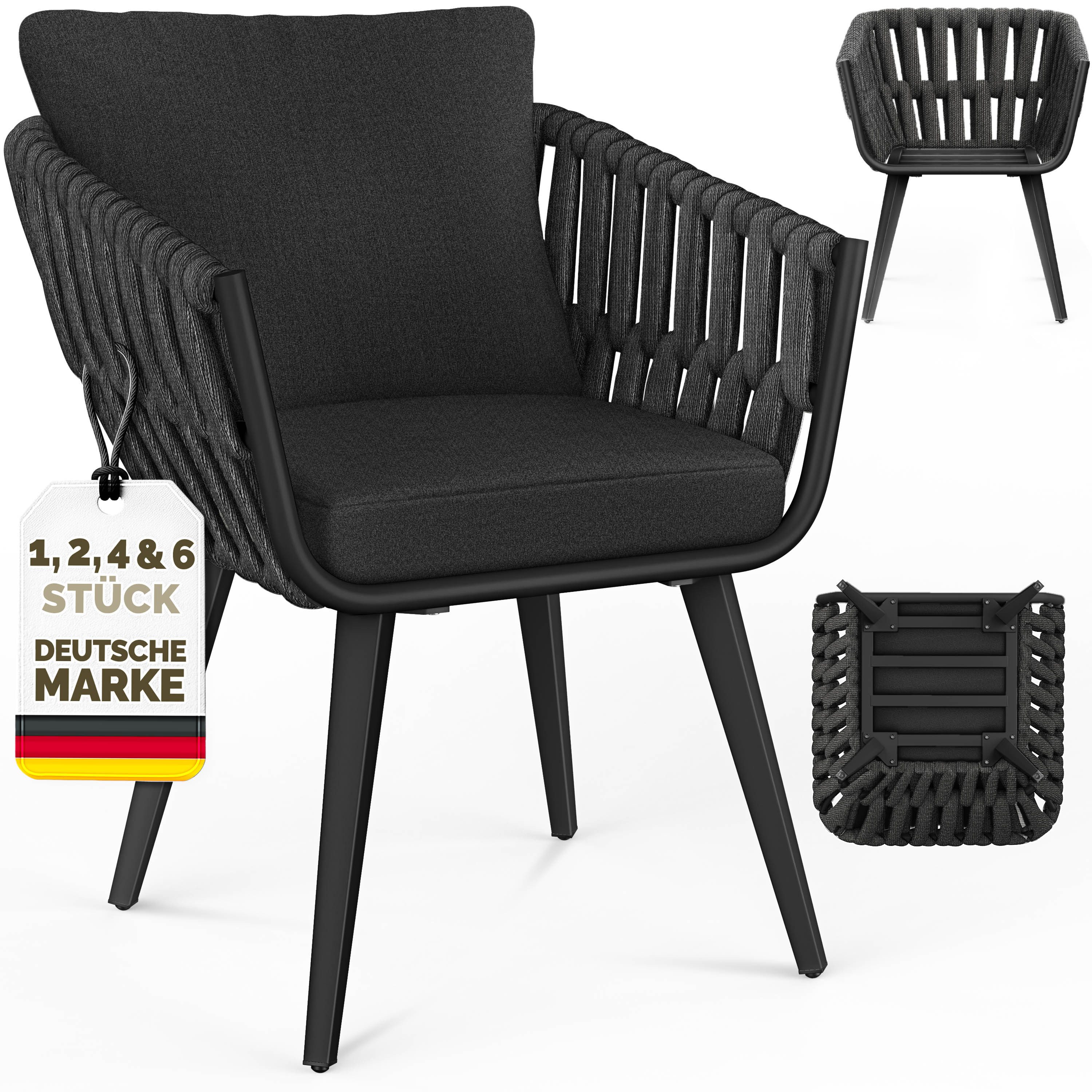 tillvex Gartentisch tillvex® Gartenstuhl Set Wetterfest mit Armlehne Rope Design (Gartenstühle UV-beständig Terrassenstuhl Rope Sessel Gartenmöbel, 6-St., Design Terrasse Balkon Outdoor Garten), belastbar