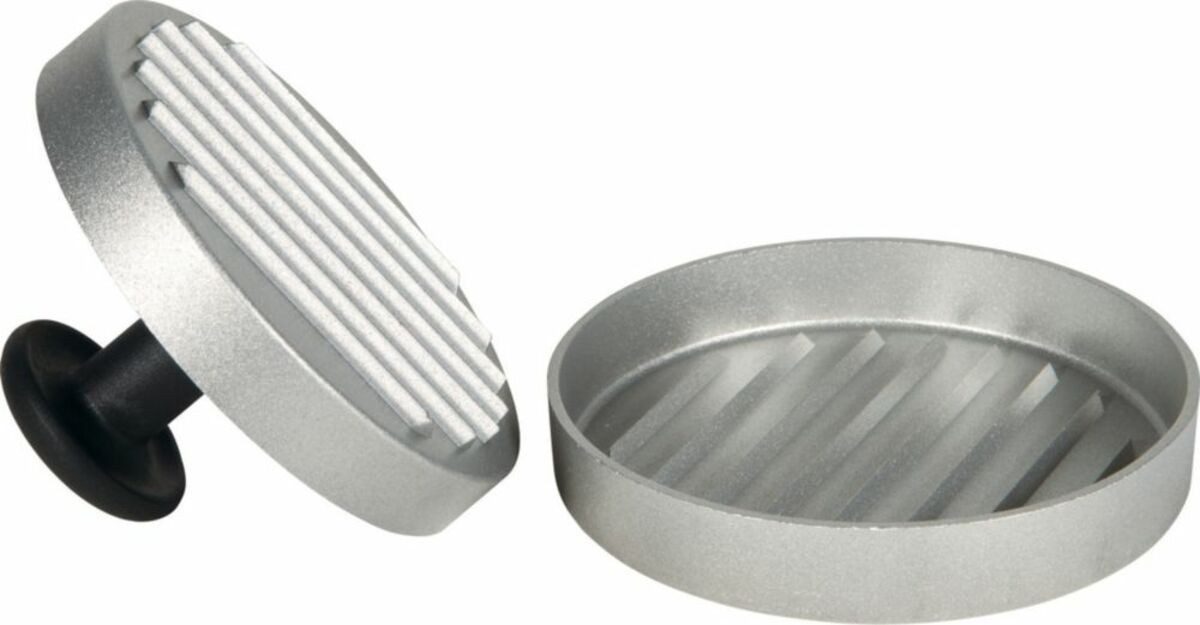 Weit & Breit Handelsgesellschaft mbH Burgerpresse Best of BBQ Burger Presse aus Aluminiumguss Antihaftbeschichtung (1 St), Aluminium, Rillenstruktur für eine kürzere Garzeit