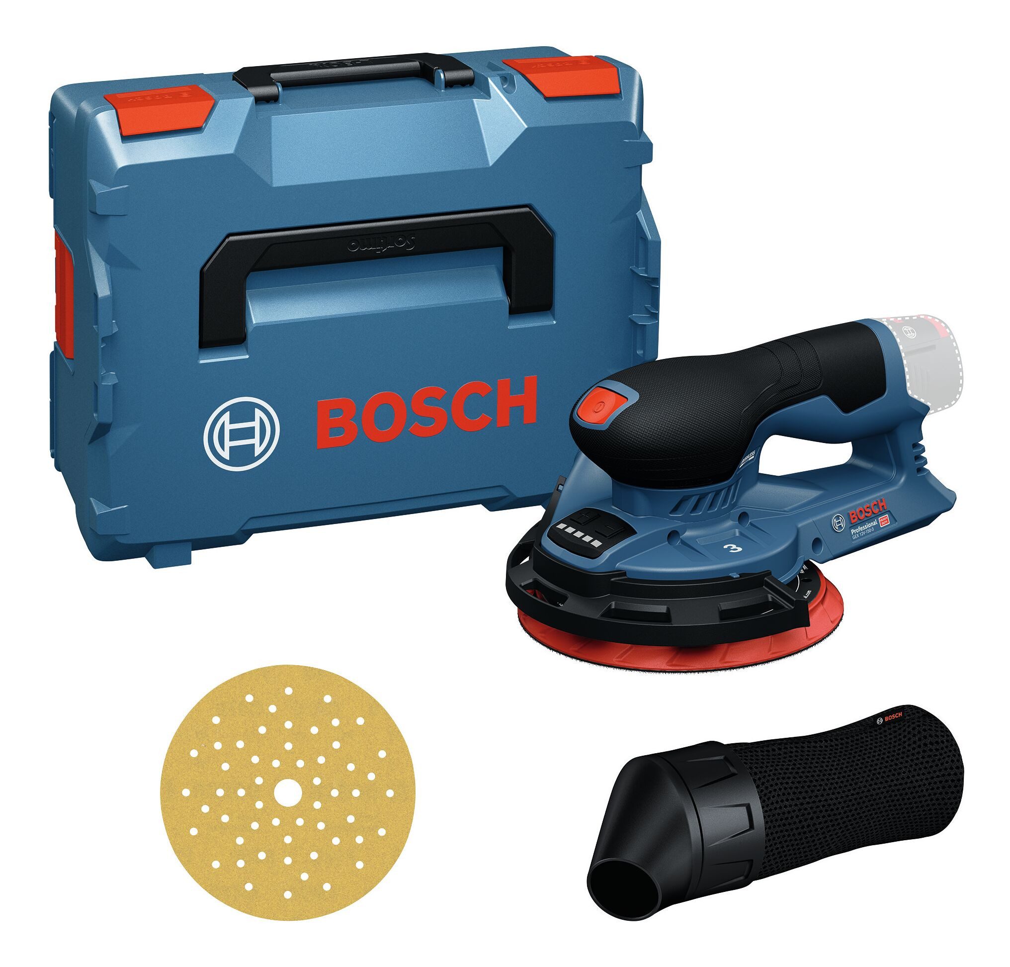 BOSCH Akku-Exzenterschleifer GEX 12V-150-3, max. 9500 U/min, 19000 U/min, Ohne Akku - in L-BOXX 162