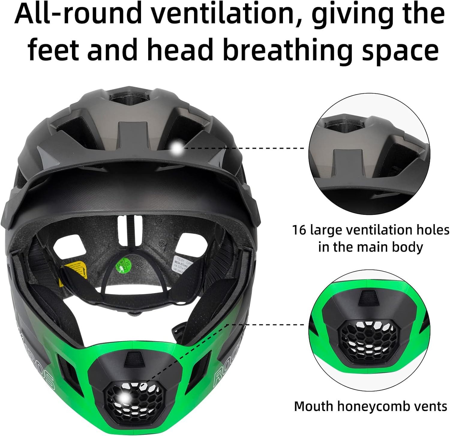 ROCKBROS Fahrradhelm Kinderhelm Integriert Fahrradhelm Kinder (1-tlg), Fullface, mit Abnehmbarem Kinnschutz, S 48-53 cm M 53-58 cm
