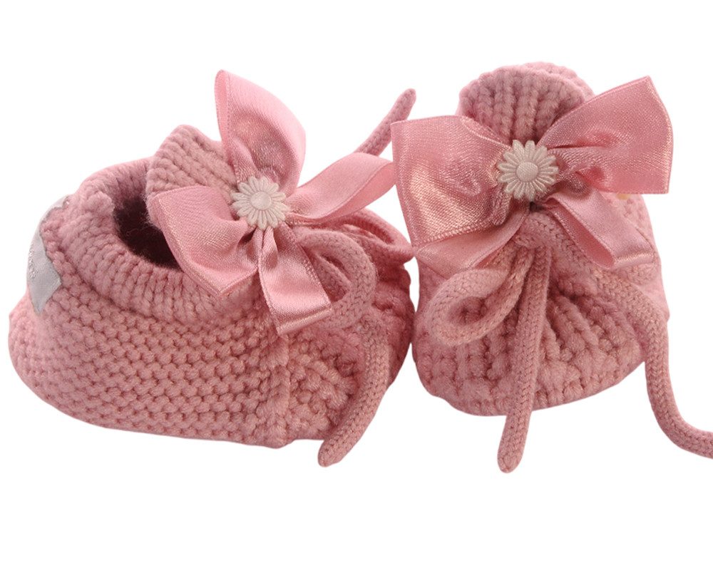 La Bortini Füßlinge Baby Strickschuhe Schleifen Erstlingsschuhe booties Socken weich, festlich, elastisch, für Neugeborene