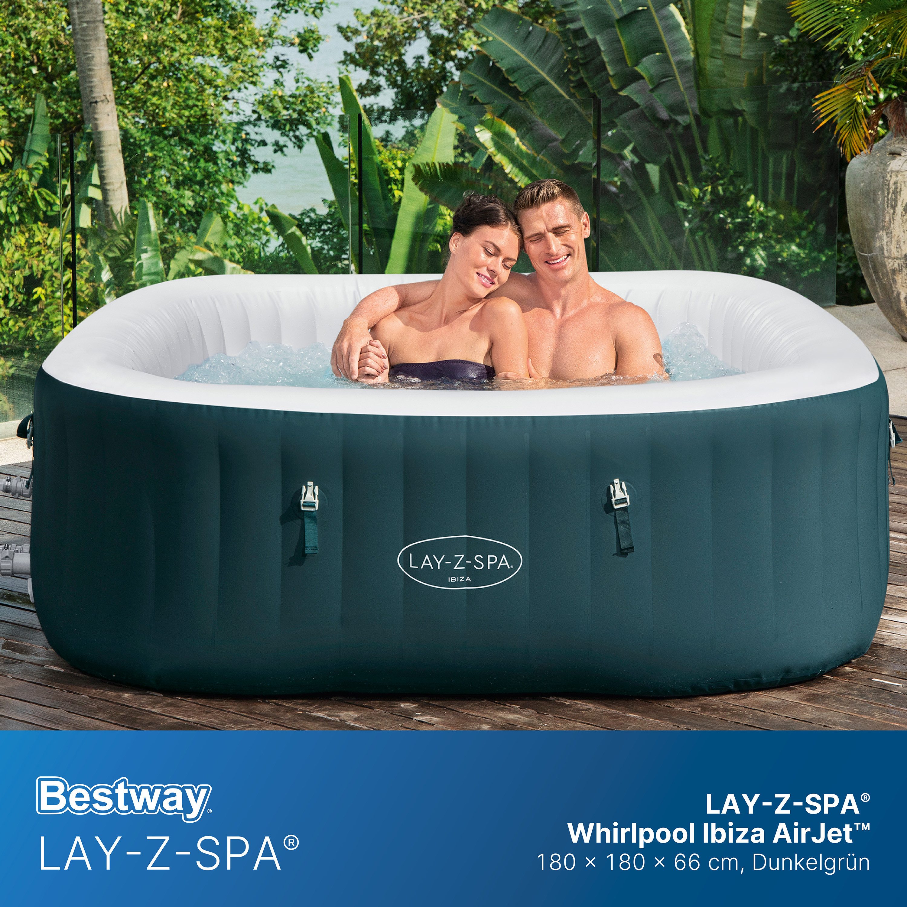 Bestway Whirlpool LAY-Z-SPA® Ibiza AirJet™, Aufstellbecken, (Set, für max. 4 Personen), 180 x 180 x 66 cm