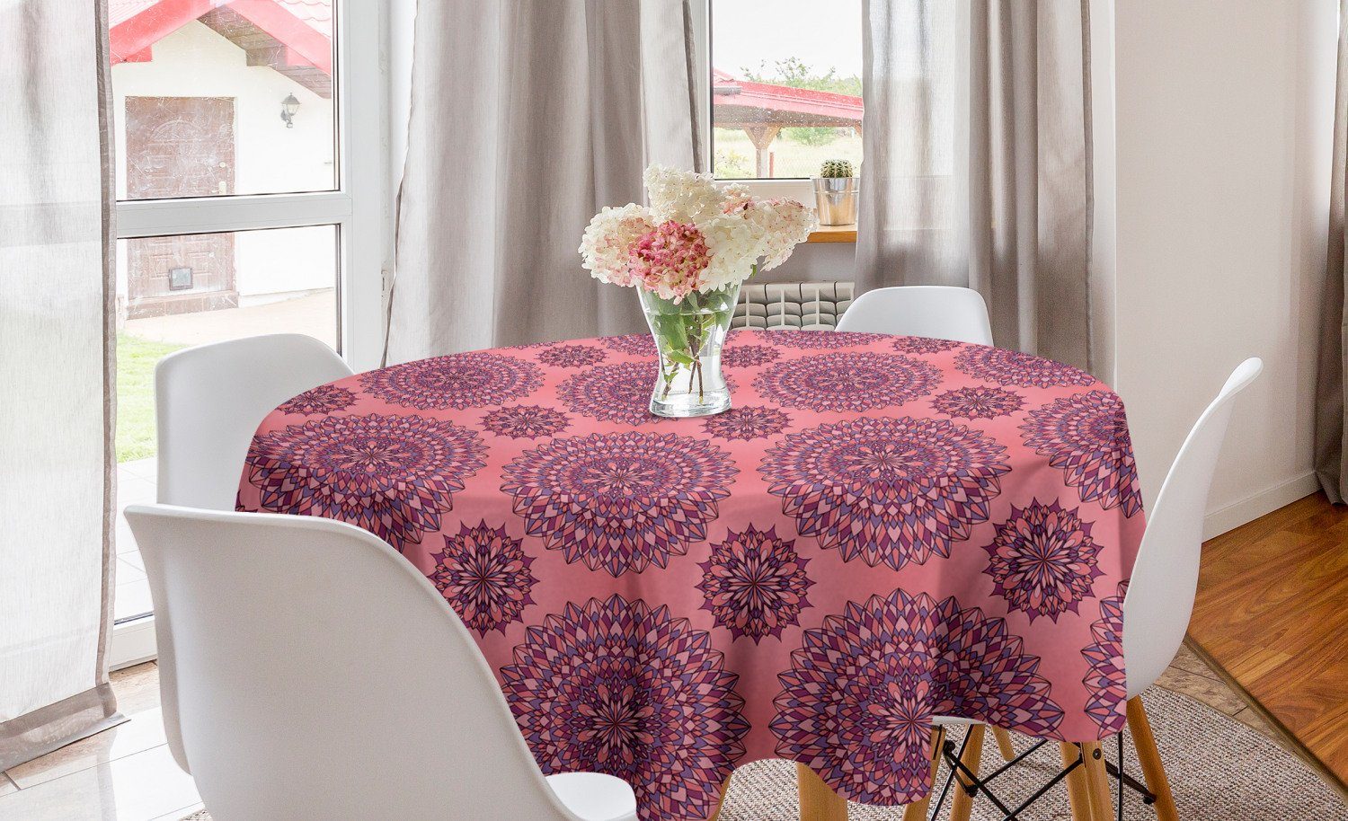Abakuhaus Tischdecke Kreis Tischdecke Abdeckung für Esszimmer Küche Dekoration, lila Mandala Bohemien
