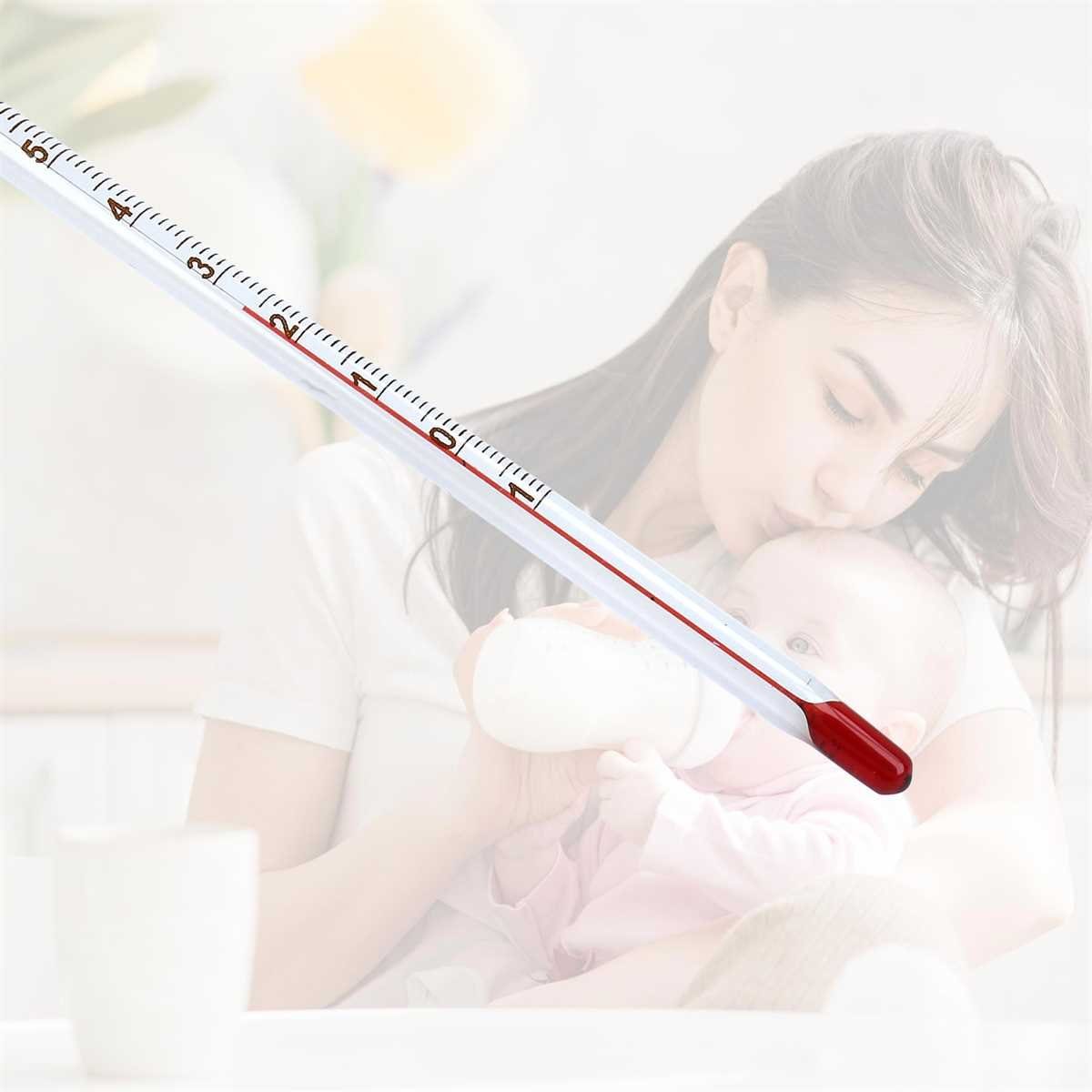 Lantelme Kochthermometer Babyflaschen Analog Thermometer für Babynahrung Baby Fläschchen Teller, 1-tlg., 1 Thermometer, Glas, mit Teddybär, 24cm Lang, -10 bis +110°C Temperatur