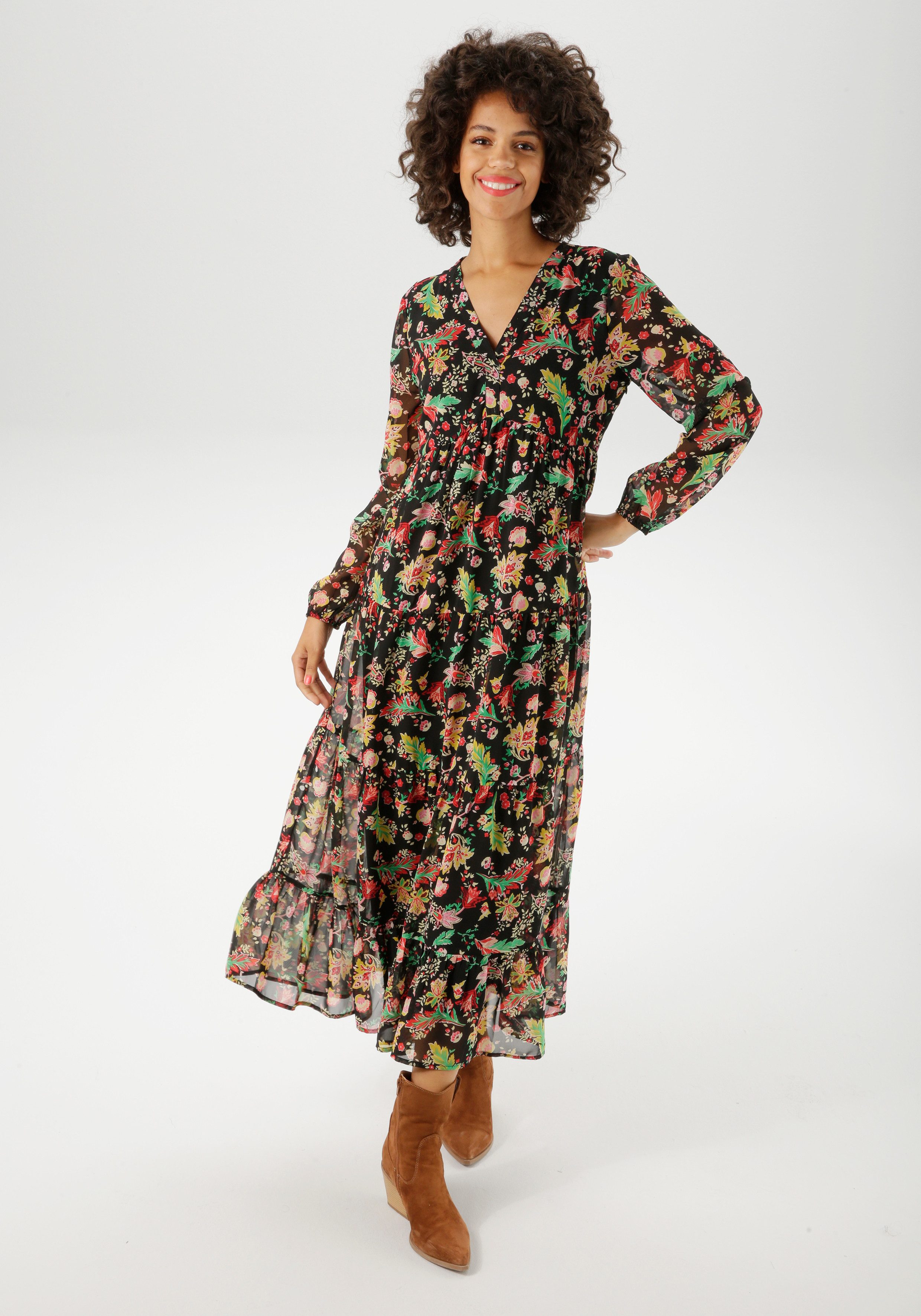 Aniston CASUAL Maxikleid mit farbenfrohem Blumendruck günstig online kaufen