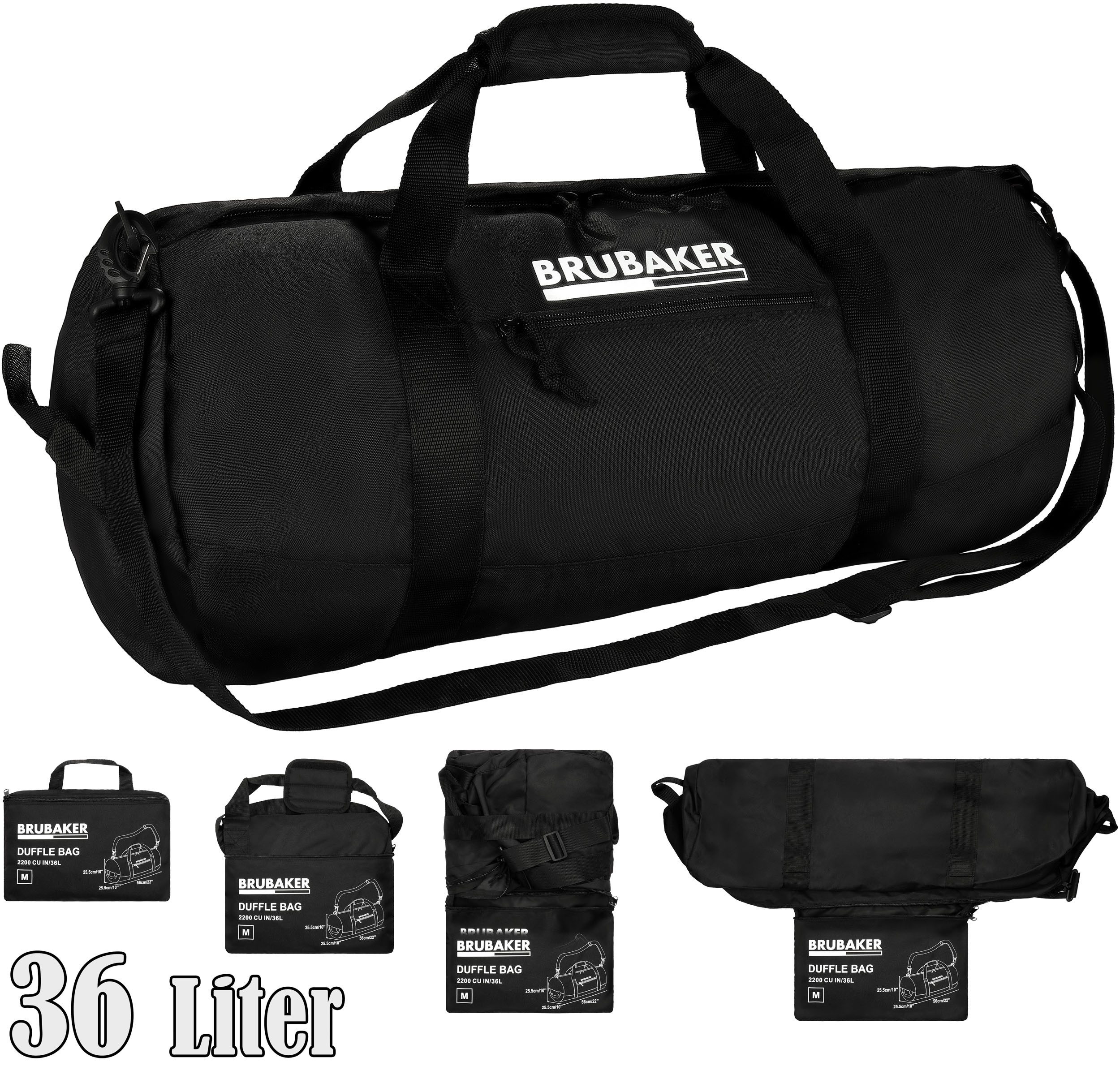 BRUBAKER Reisetasche Große Falttasche - Faltbare Reisetasche Schwarz - Weekender (1-tlg., Leichte Falt-Trainingstasche für Herren und Damen), Wandelbare Sporttasche - Duffle Bag für Reisen, Urlaub, Fitness
