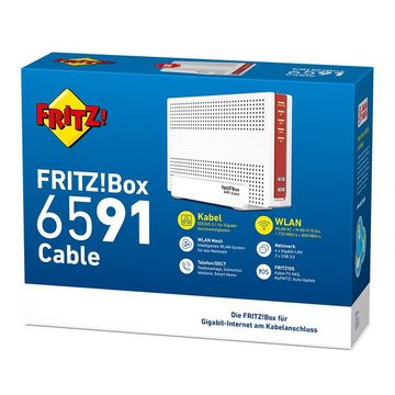 AVM FRITZ!Box 6591 Cable WLAN-Router, WLAN AC + N Router Kabelmodem Dual-WLAN MU-MIMO VoIP weiß